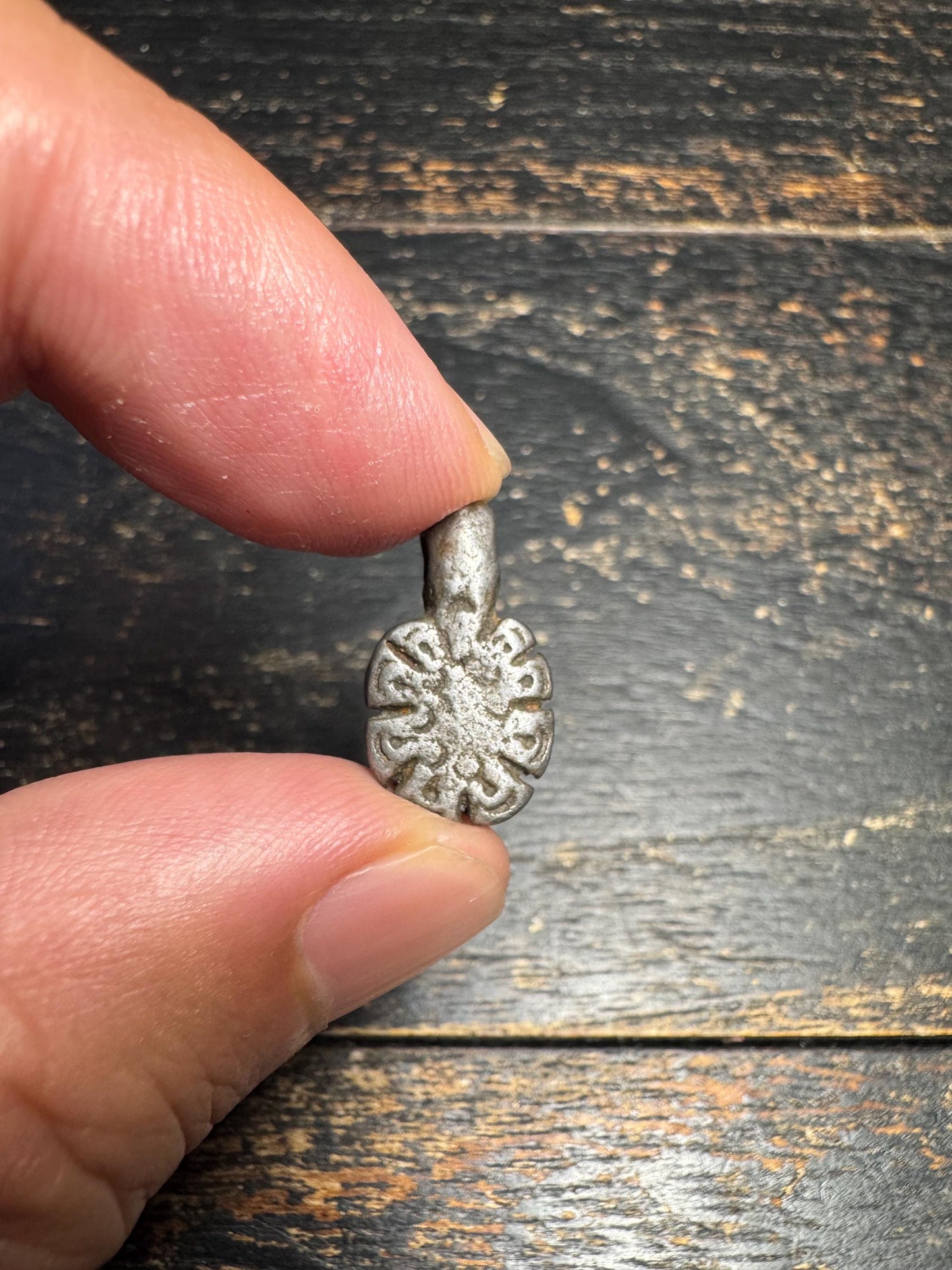 Old Tibetan Iron Lotus Pendant, Vintage Thokcha Lotus Amulet, Himalayan Floral Charm, Mala Accessory, Tribal Protective Talisman(H712)