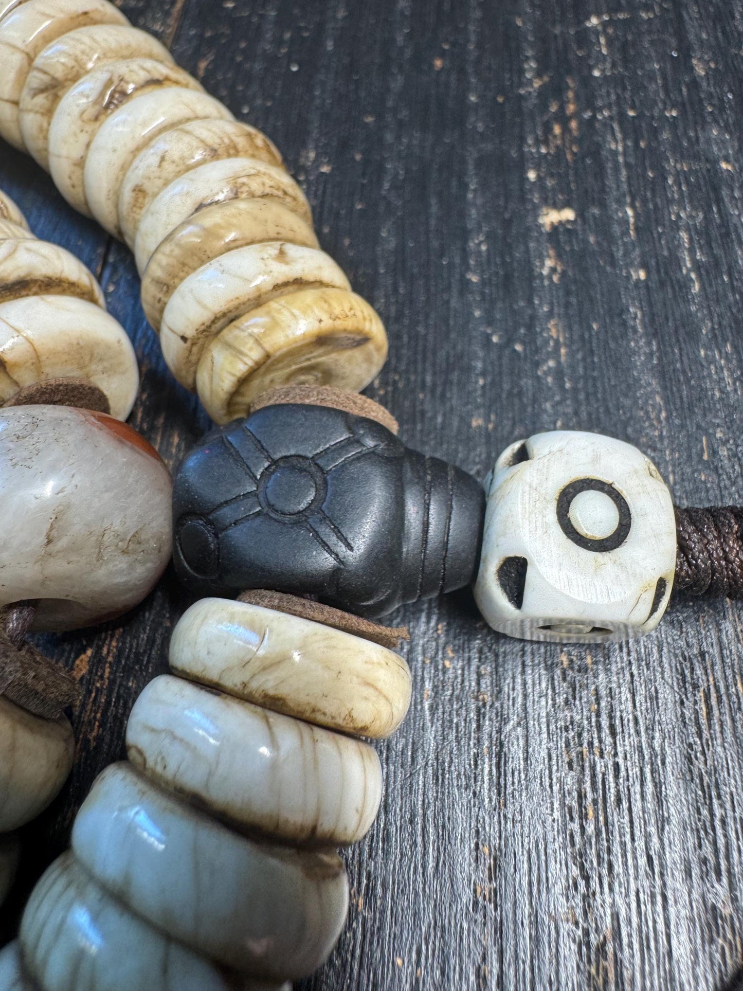 Vintage Tibetan Conch Shell Mala 108 Beads | Heavy Himalayan Prayer Beads Necklace | Carnelian Spacer Beads | Skull Finial | 560g(H715)