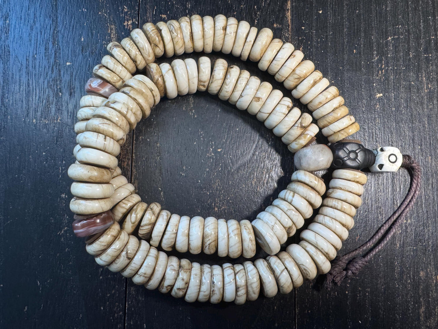 Vintage Tibetan Conch Shell Mala 108 Beads | Heavy Himalayan Prayer Beads Necklace | Carnelian Spacer Beads | Skull Finial | 560g(H715)