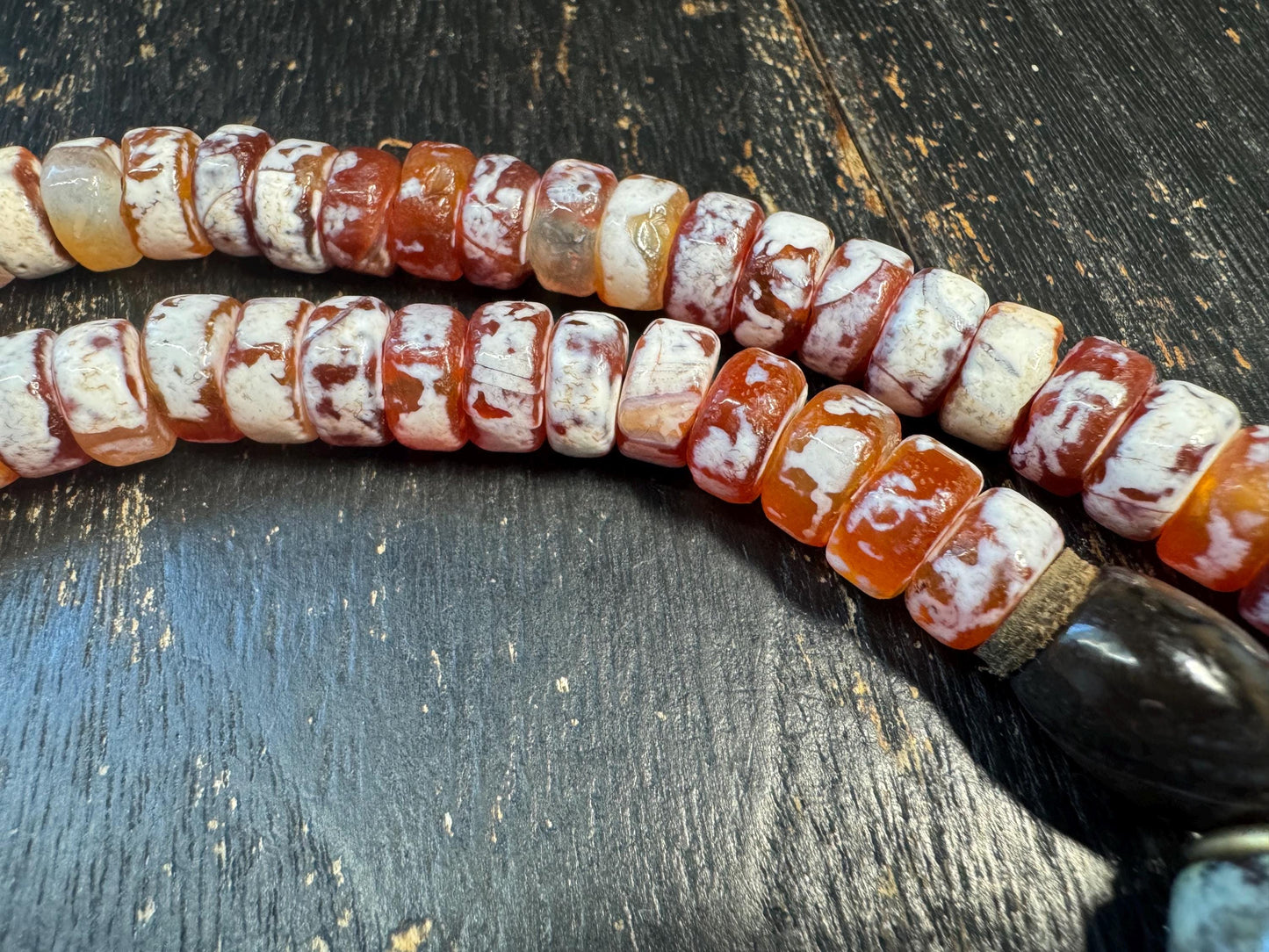 Vintage Tibetan Style Agate Mala Necklace, 108 Bead Prayer Mala, Red White Banded Agate Rondelle Beads, Adjustable Buddhist(H716)