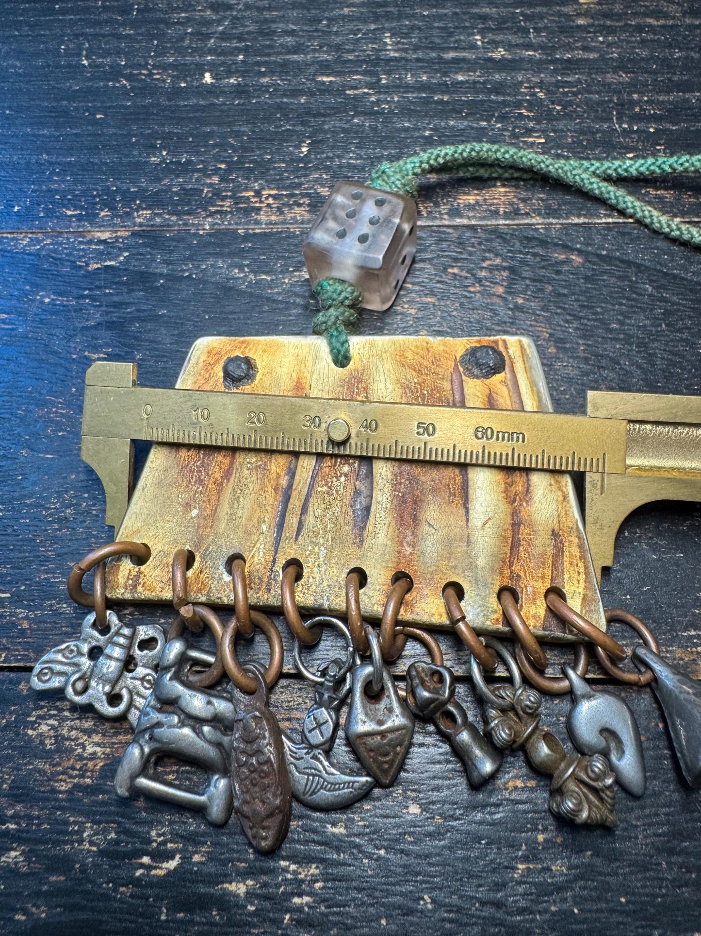 Vintage Himalayan Horn Charm Hanger with Cold Iron Amulets | Tibetan Nepal Tribal Protective Ornament | Folk Art Wall Hanging(H738)