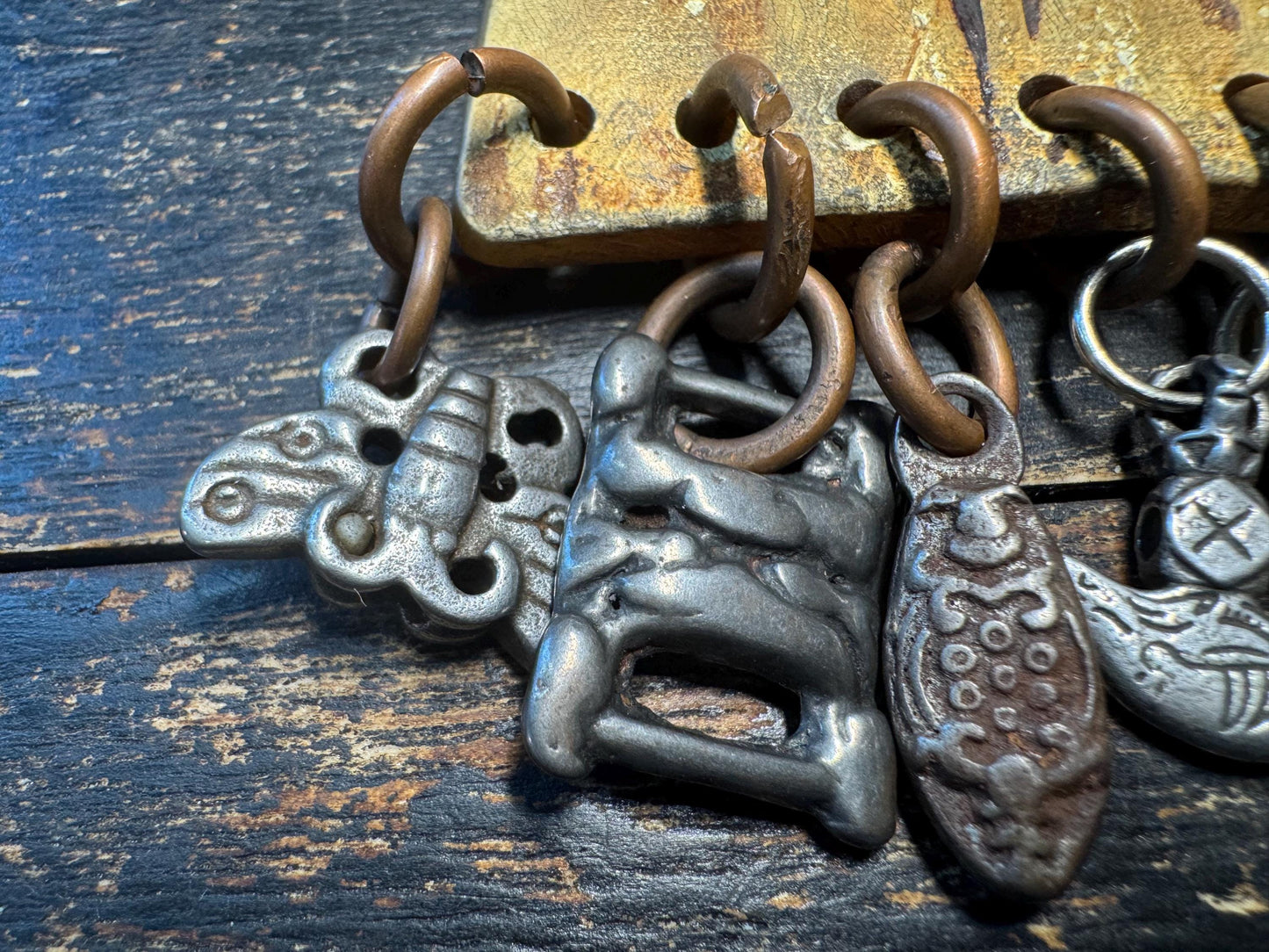 Vintage Himalayan Horn Charm Hanger with Cold Iron Amulets | Tibetan Nepal Tribal Protective Ornament | Folk Art Wall Hanging(H738)