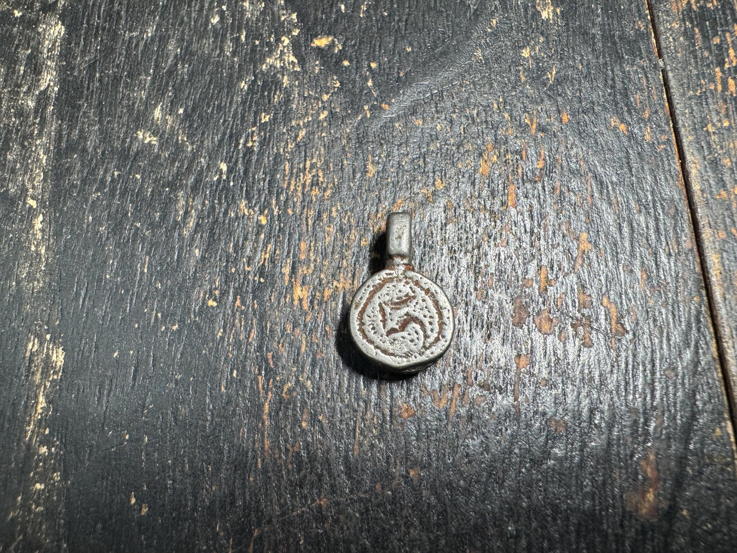 Vintage Tibetan Cold Iron OM Seal Amulet Pendant | Himalayan Buddhist Talisman | Ritual Charm(H714)