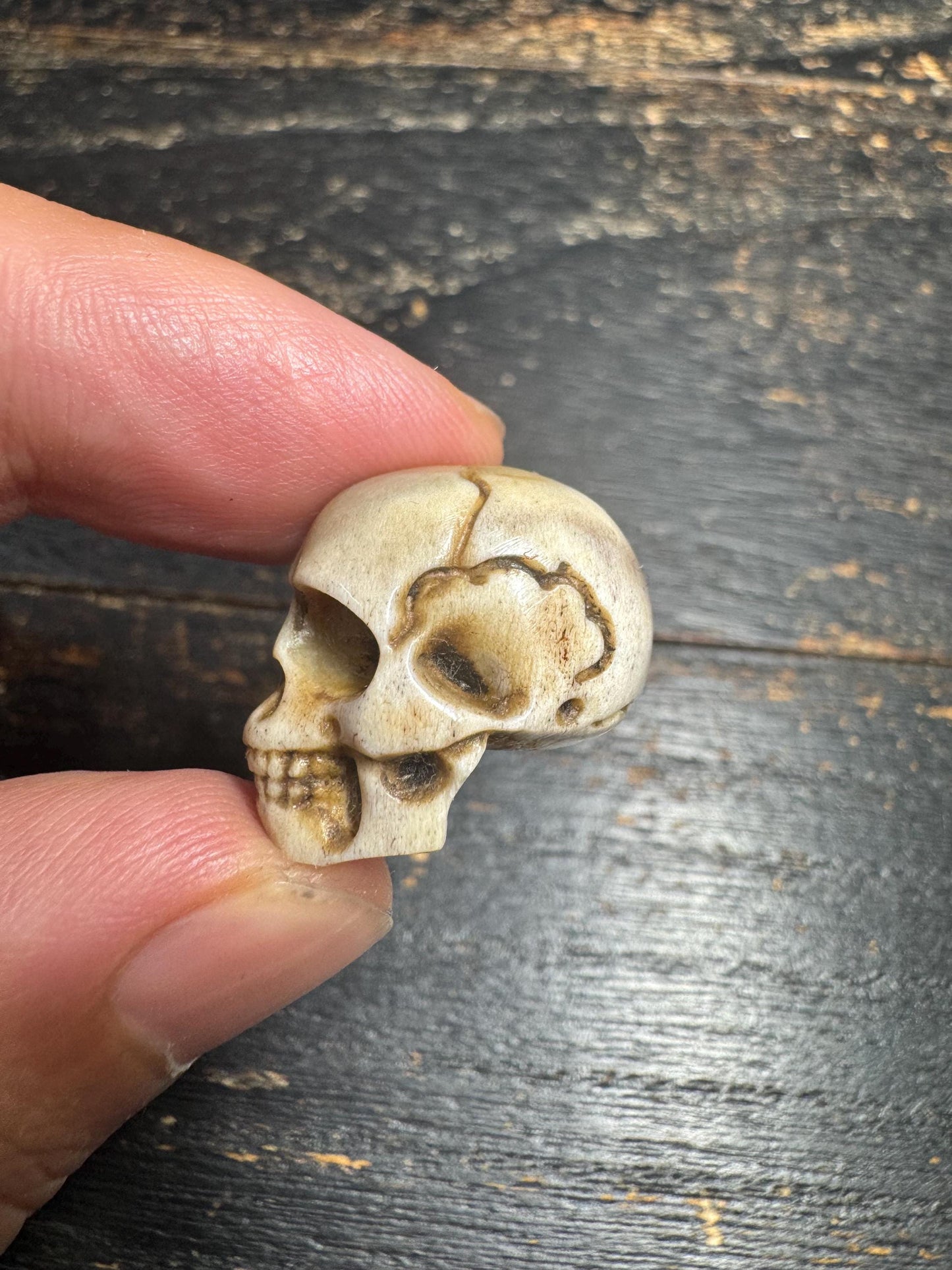 Hand Carved Deer Antler Citipati Skull Bead | Nepal Tibetan Buddhist Skull Guru Bead | Meditation Mala Pendant | Handmade Spiritual Talisman