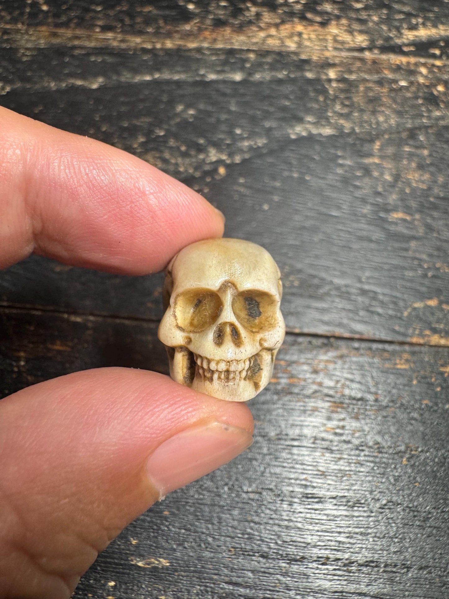 Hand Carved Deer Antler Citipati Skull Bead | Nepal Tibetan Buddhist Skull Guru Bead | Meditation Mala Pendant | Handmade Spiritual Talisman