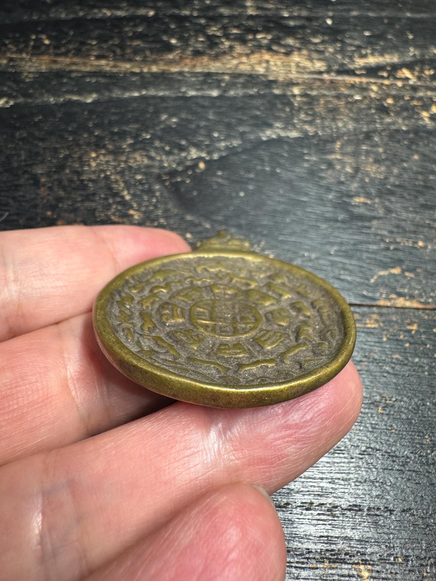 Tibetan Brass Bagua Amulet Pendant – Eight Trigrams Protection Talisman with Garuda Back, Himalayan Feng Shui Amulet(H720)