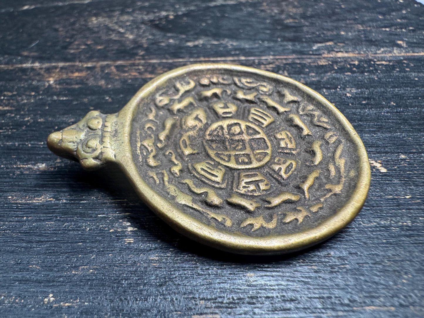 Tibetan Brass Bagua Amulet Pendant – Eight Trigrams Protection Talisman with Garuda Back, Himalayan Feng Shui Amulet(H720)