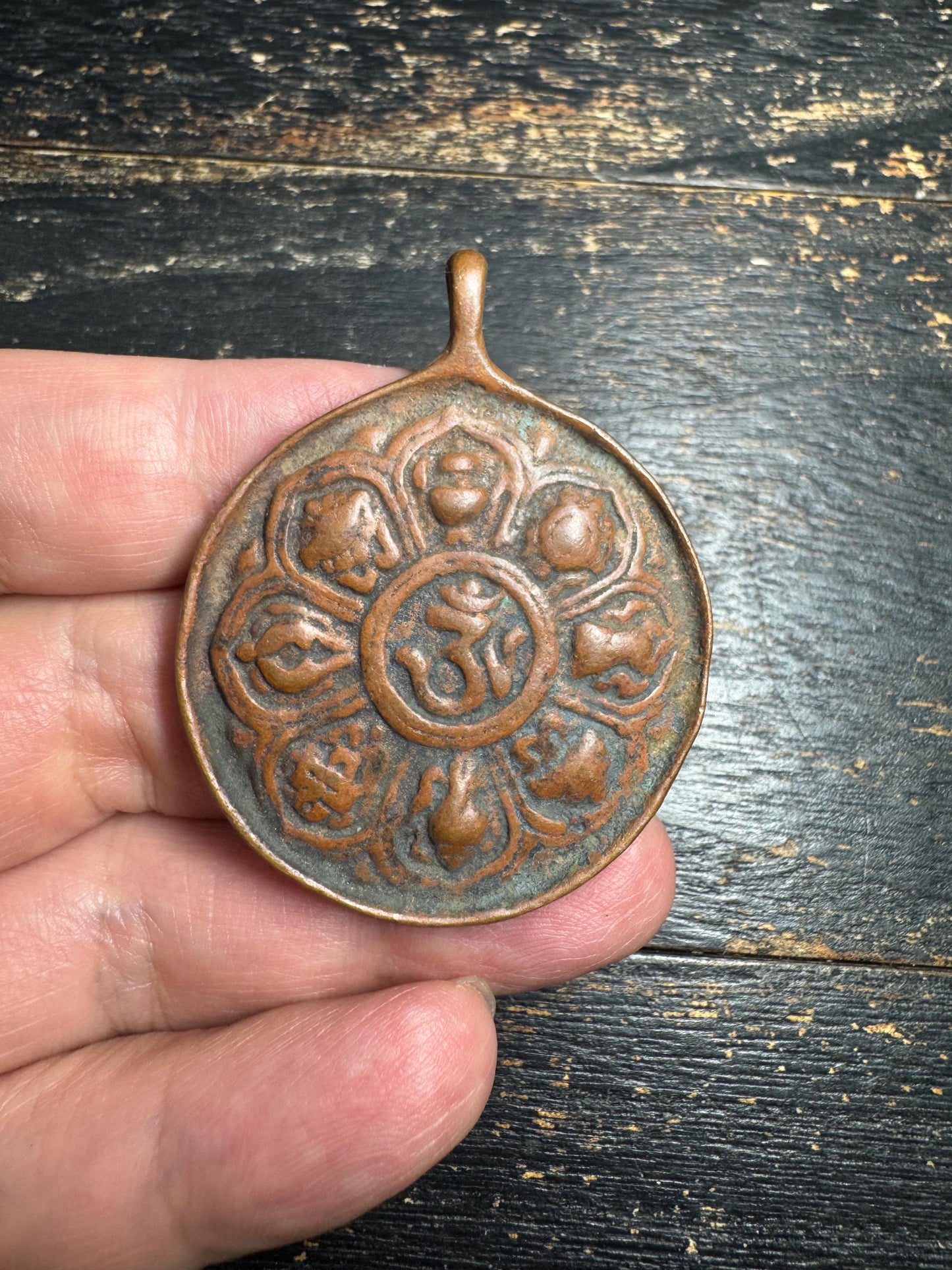 Vintage Tibetan Brass Nine Palaces Bagua Pendant | Double-Sided Buddhist Amulet | Om Protection Talisman | Nepal Brass Charm(H721)