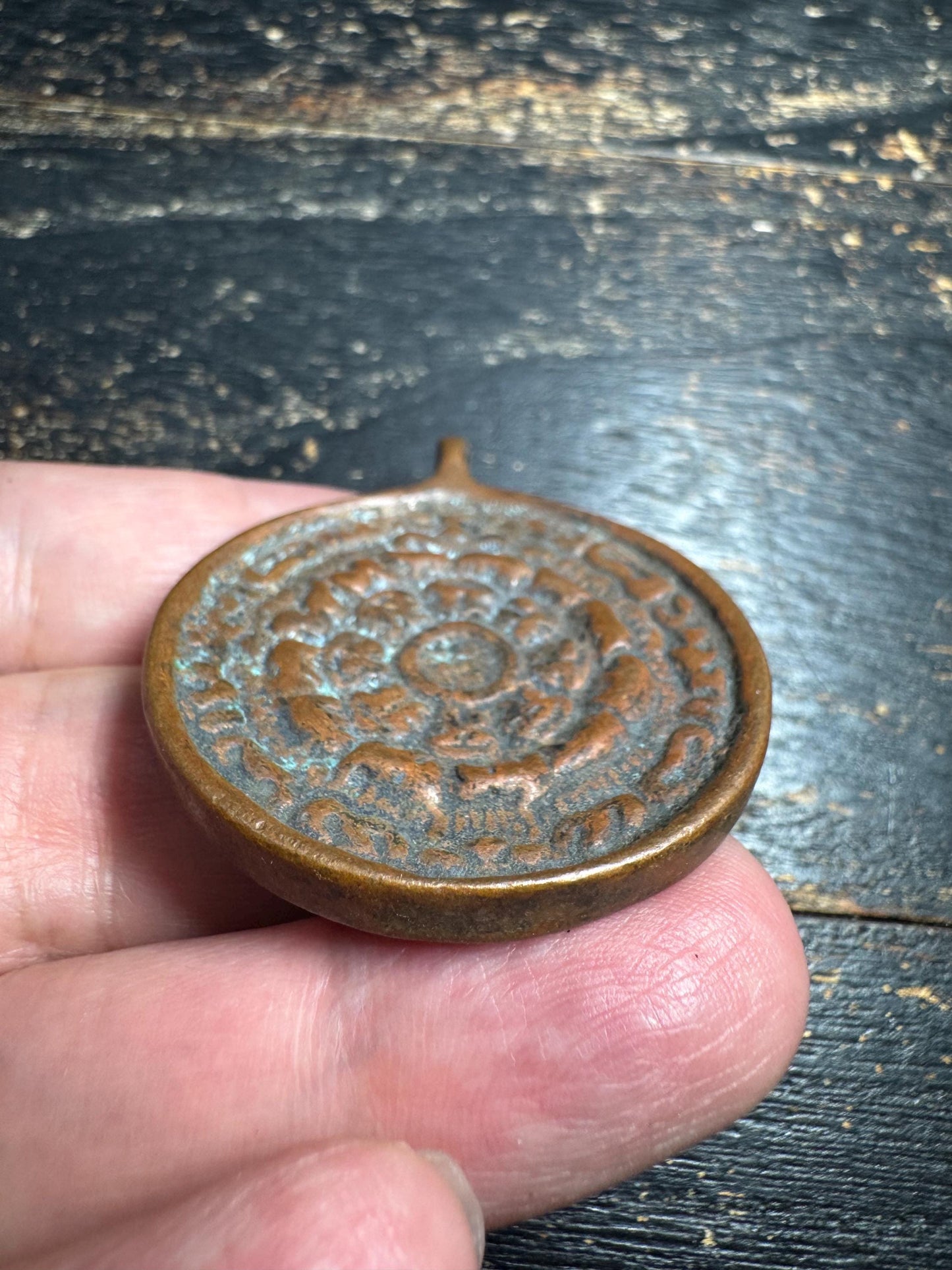 Vintage Tibetan Brass Nine Palaces Bagua Pendant | Double-Sided Buddhist Amulet | Om Protection Talisman | Nepal Brass Charm(H721)