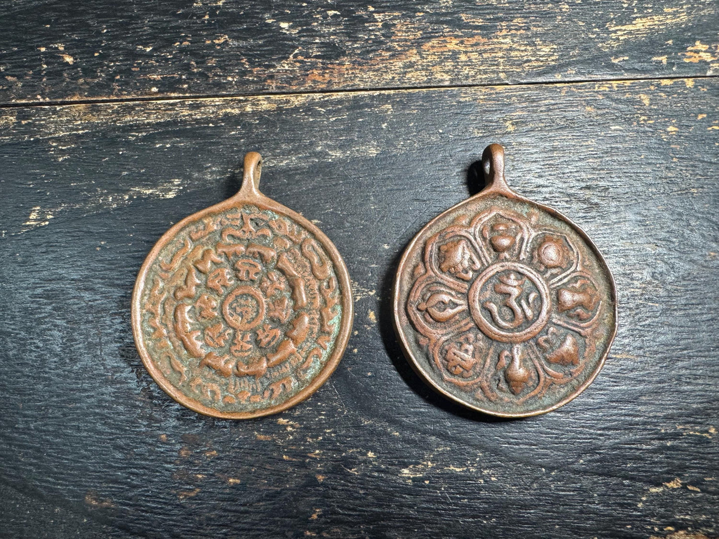 Vintage Tibetan Brass Nine Palaces Bagua Pendant | Double-Sided Buddhist Amulet | Om Protection Talisman | Nepal Brass Charm(H721)