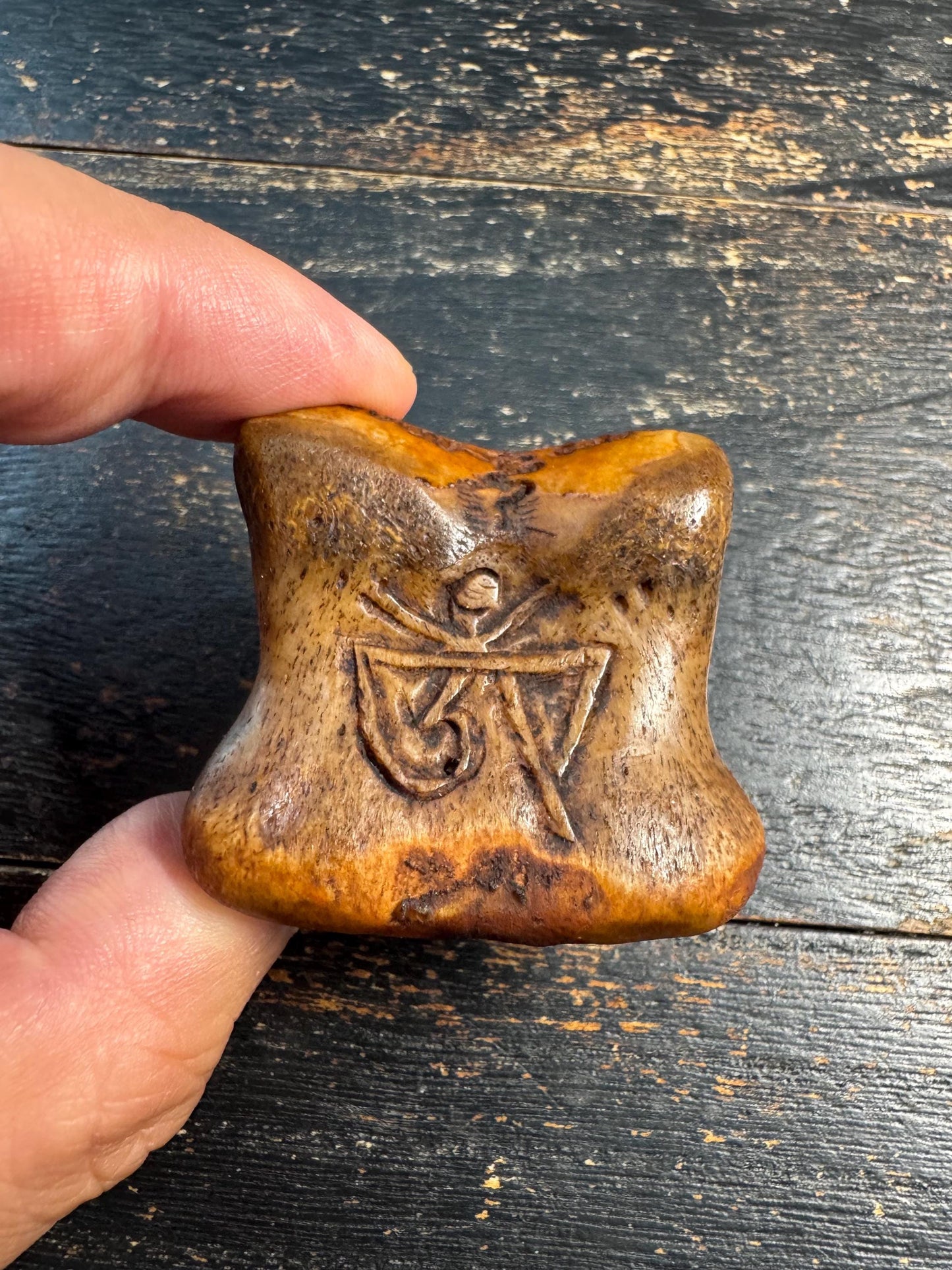 Vintage Tibetan Yak Bone Citipati Guru Bead | Hand Carved OM Bone Bead | 3 Hole Mala Guru Bead | Buddhist Prayer Necklace Pendant(H740)