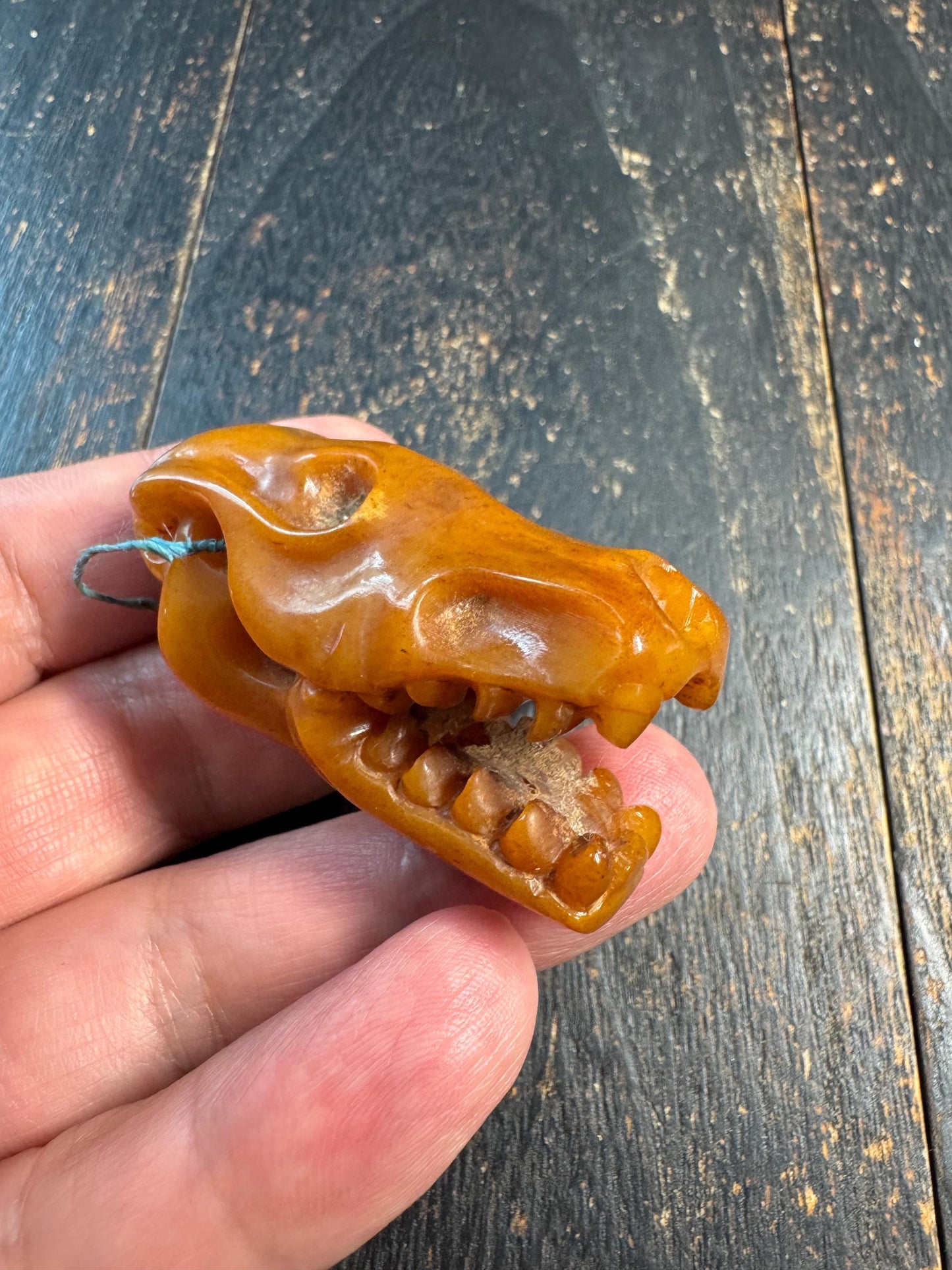 Vintage Tibetan Hand Carved Yak Bone Wolf Skull Pendant | Himalayan Beast Head Amulet | Gothic Tribal Necklace Charm | Mala Guru Bead(H741)