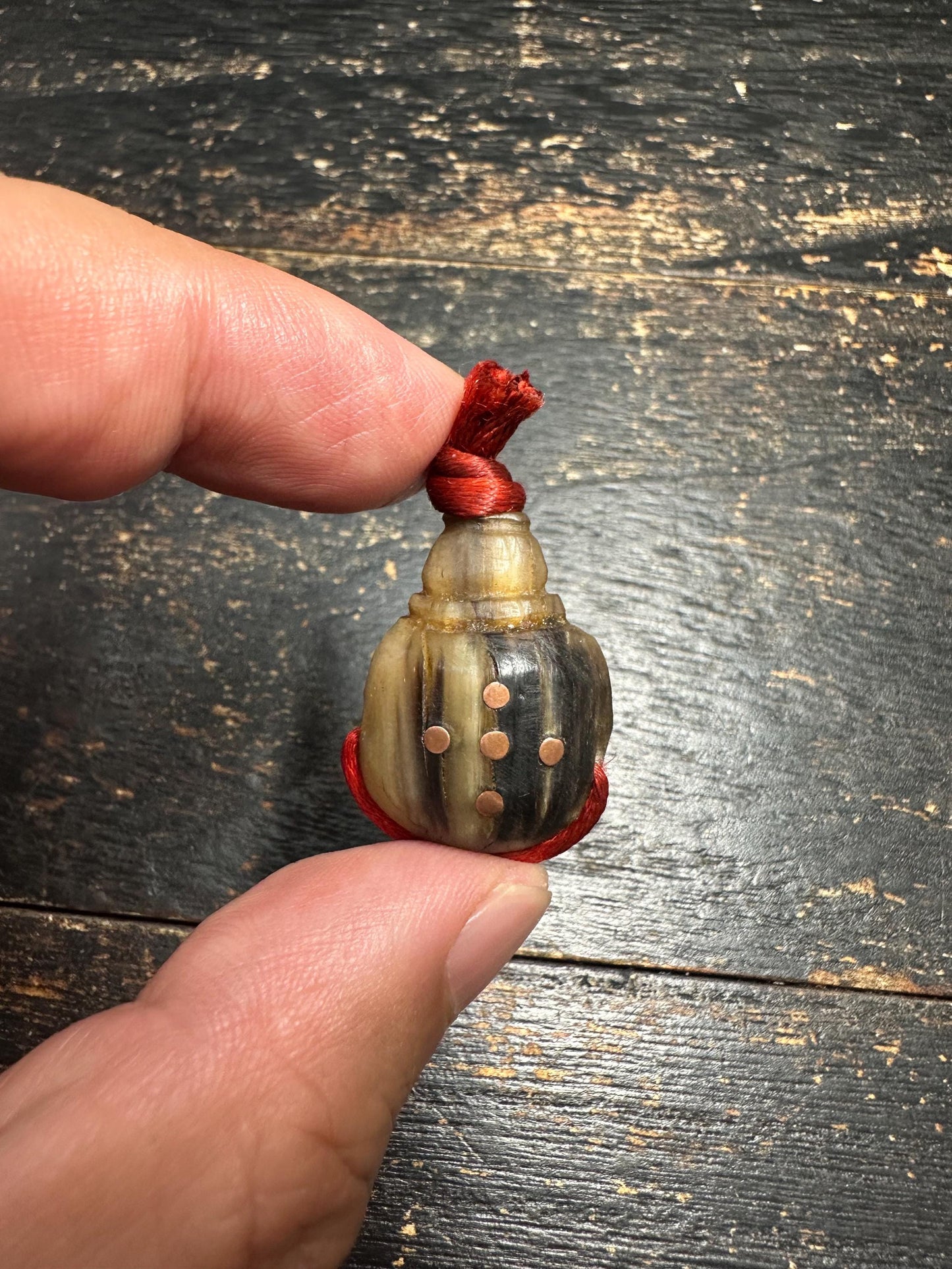 Vintage Tibetan Style Carved Horn Guru Bead | Four Sacred Mantra Dots | Three-Hole Guru Bead for Mala Making | Handmade Prayer Bead(H742)