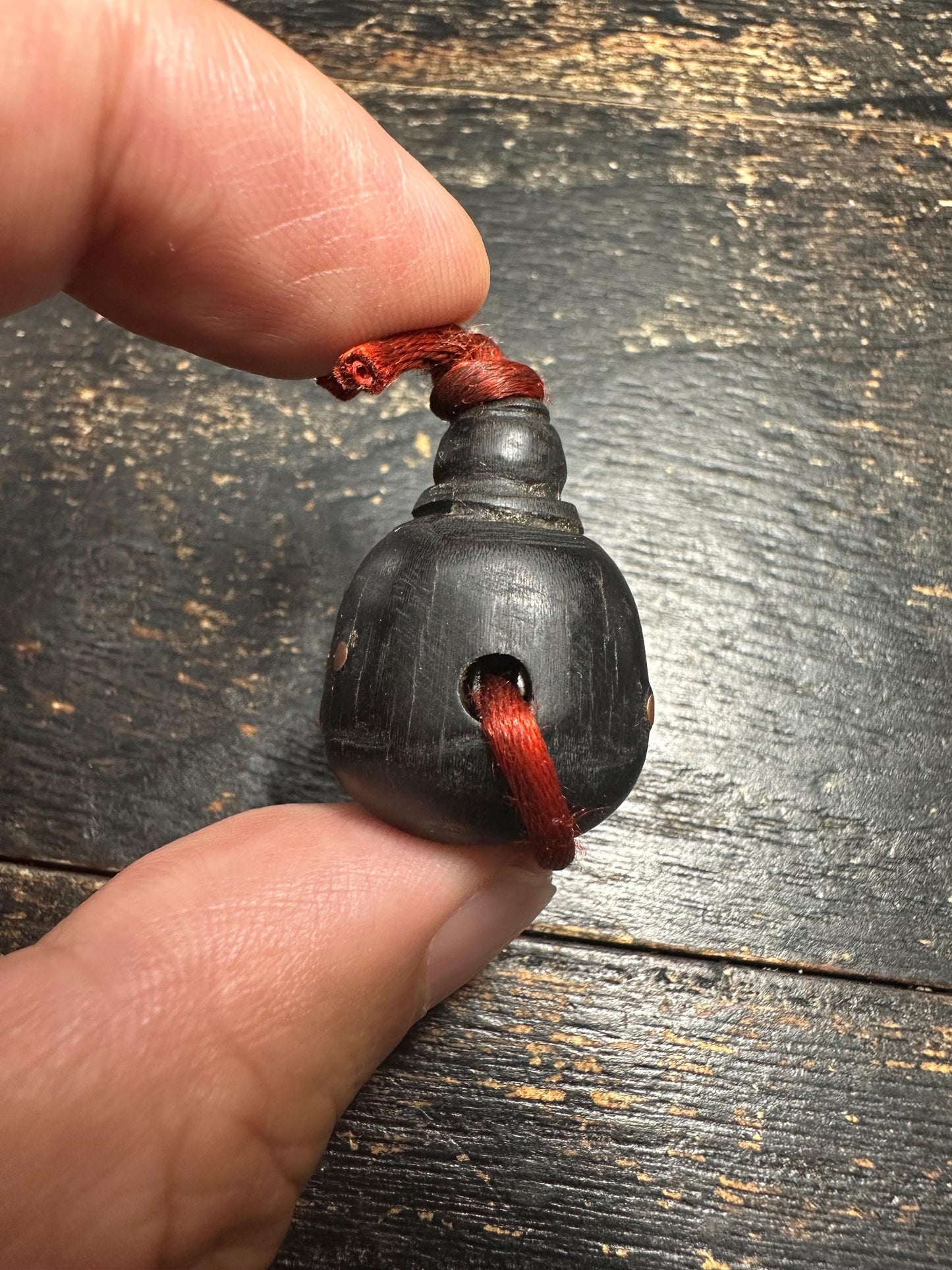 Black Horn Guru Bead with Mantra Dots, Hand Carved Tibetan Style Mala Center Bead, 3 Hole Prayer Bead for Mala Making(H743)