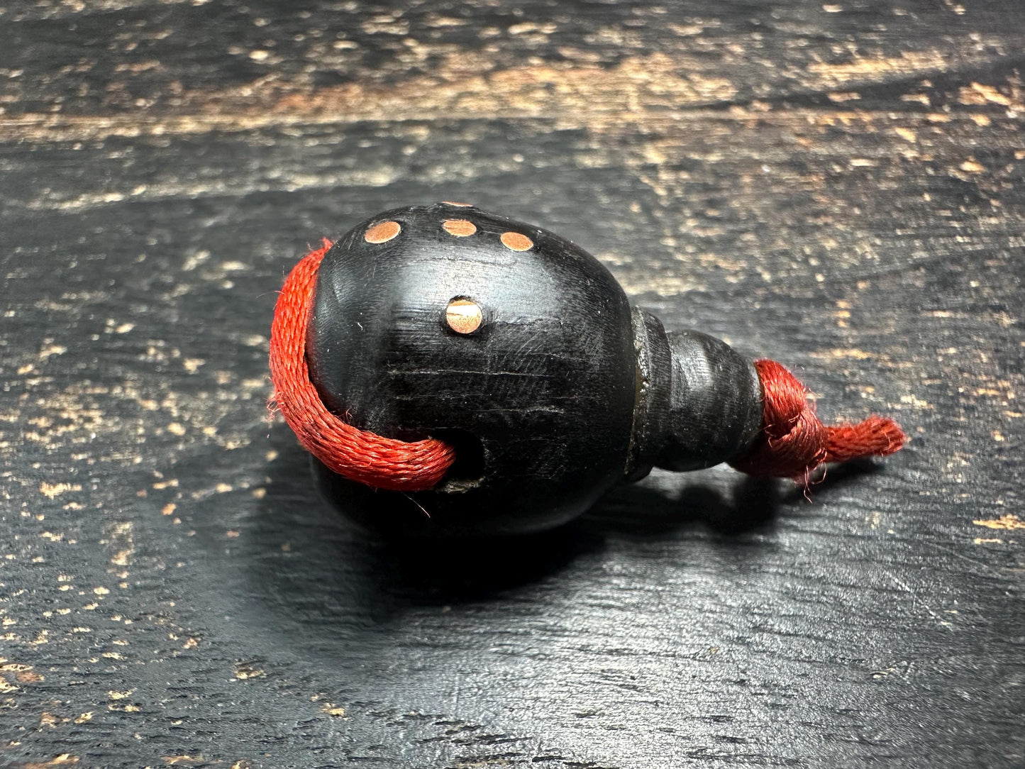 Black Horn Guru Bead with Mantra Dots, Hand Carved Tibetan Style Mala Center Bead, 3 Hole Prayer Bead for Mala Making(H743)