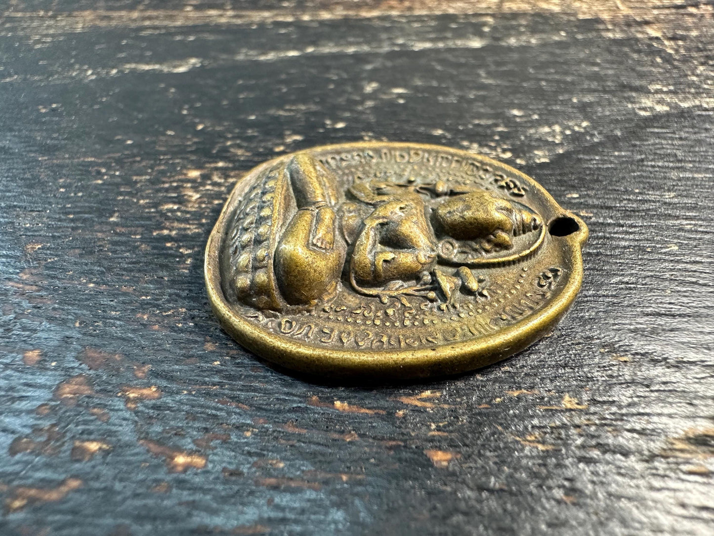 Vintage Brass Buddhist Pendant Double Sided Buddha Amulet Tibetan Nepal Meditation Charm Sanskrit Prayer Talisman(H744)