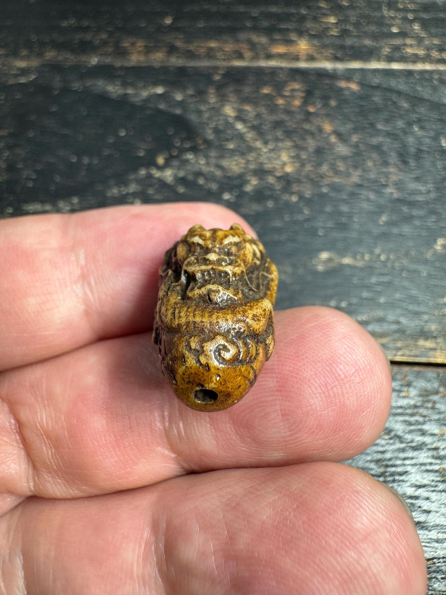 Hand Carved Yak Bone Dragon Guru Bead, Tibetan Style Dragon Carving Mala Focal Bead, Handmade Spiritual Jewelry Bead(H722)