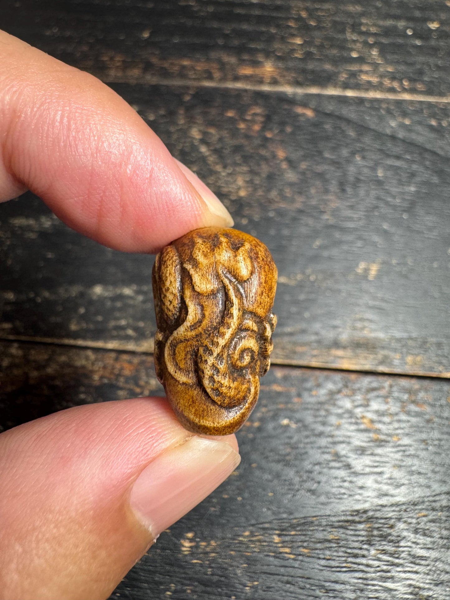 Hand Carved Yak Bone Dragon Guru Bead, Tibetan Style Dragon Carving Mala Focal Bead, Handmade Spiritual Jewelry Bead(H722)
