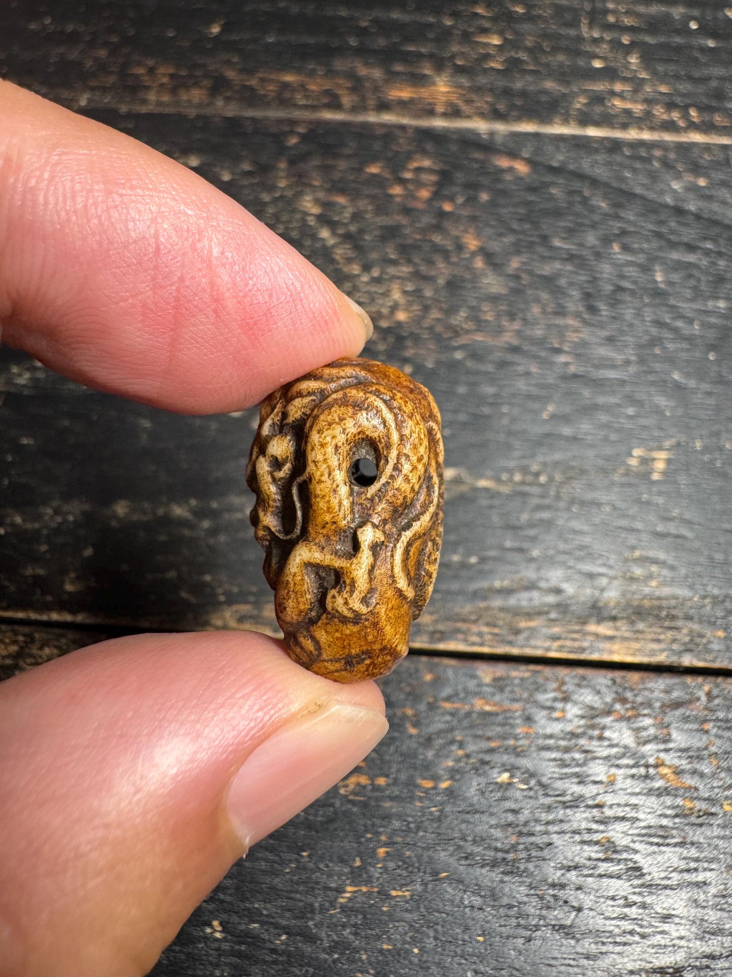 Hand Carved Yak Bone Dragon Guru Bead, Tibetan Style Dragon Carving Mala Focal Bead, Handmade Spiritual Jewelry Bead(H722)