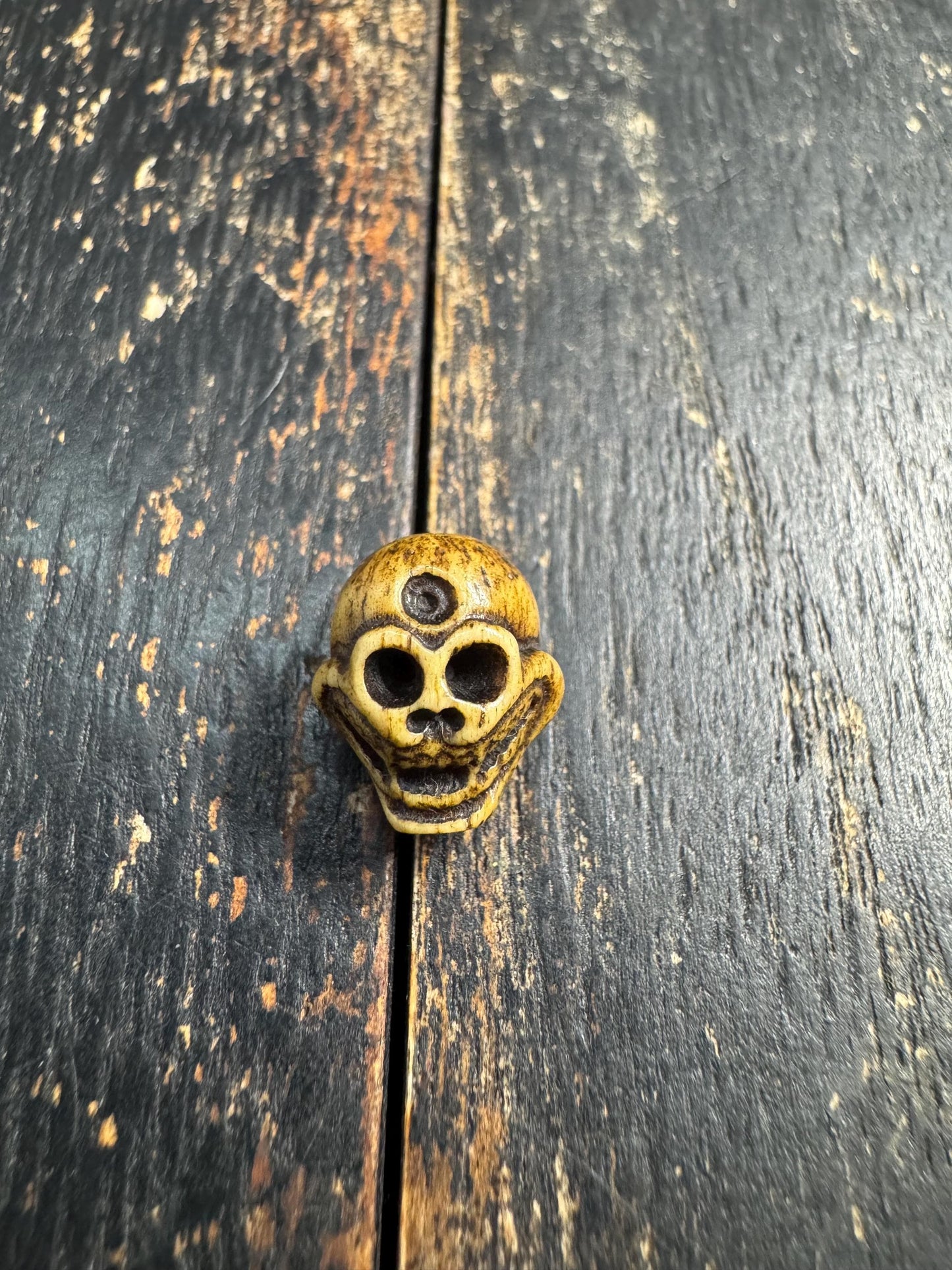Hand Carved Yak Bone Skull Guru Bead 13mm, Third Eye Skull Mala Bead, Tibetan Style Carved Bone Focal Bead for Jewelry Making(H724)