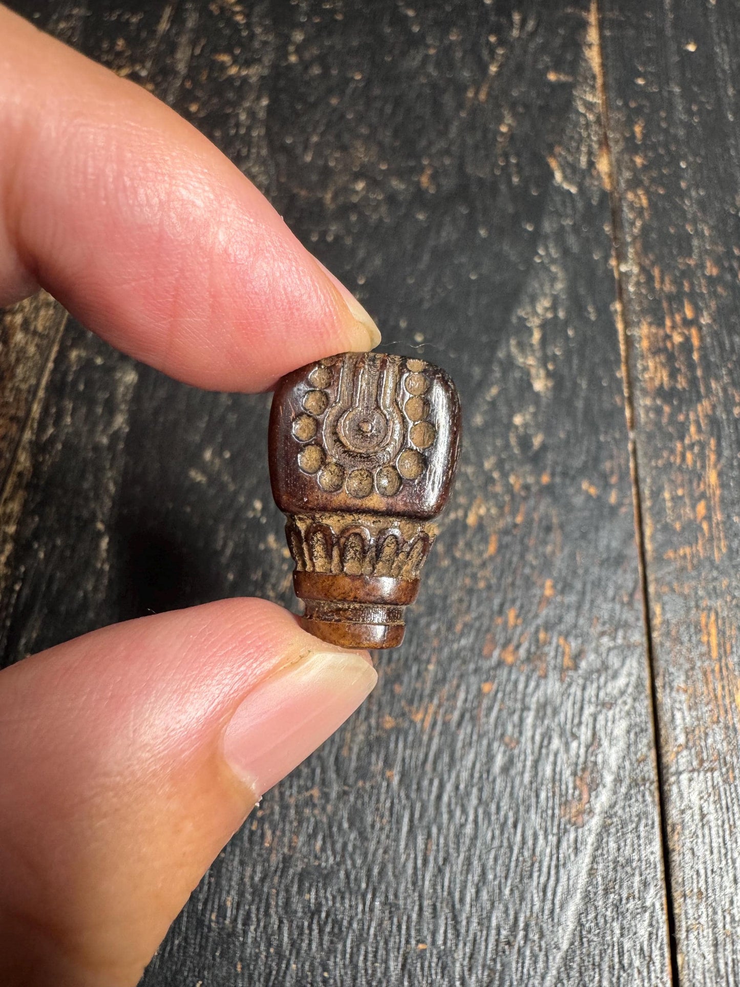 Vintage Hand-Carved Yak Bone Guru Bead with Mantra Motif | Tibetan Three-Hole Guru Bead for Mala Necklace | Replacement Center Bead(H725)