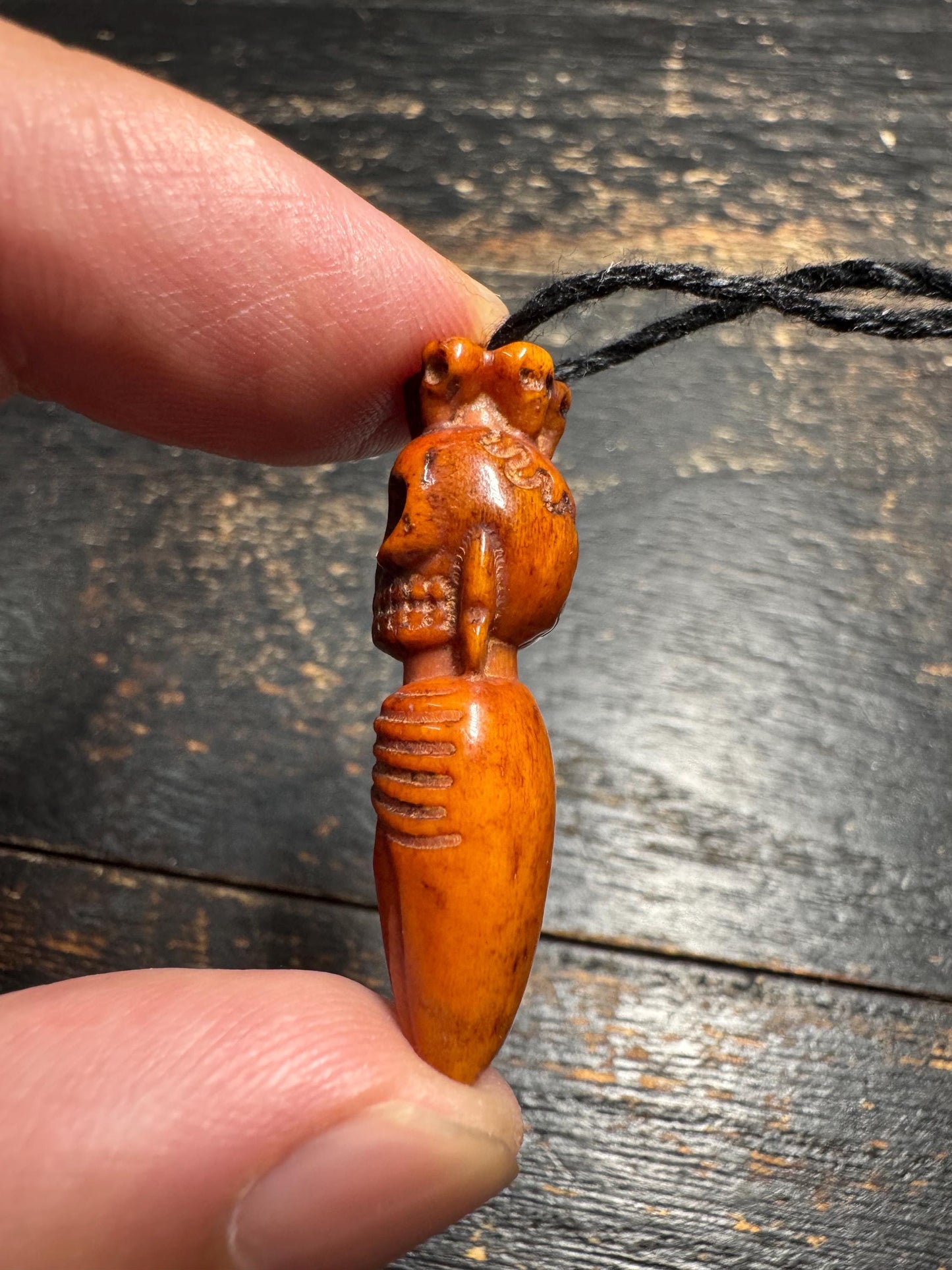 Hand Carved Yak Bone Citipati Skull Phurba Pendant, Tibetan Buddhist Ritual Dagger Amulet, Mala Guru Pendant, Meditation Charm(H746)