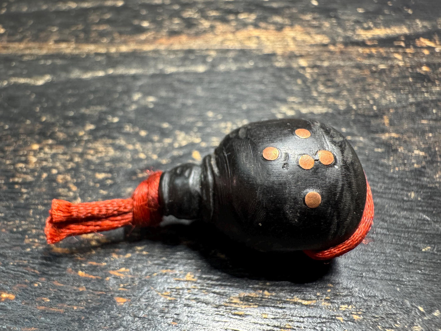 Black Horn Guru Bead with Mantra Dots, Hand Carved Tibetan Style Mala Center Bead, 3 Hole Prayer Bead for Mala Making(H748)
