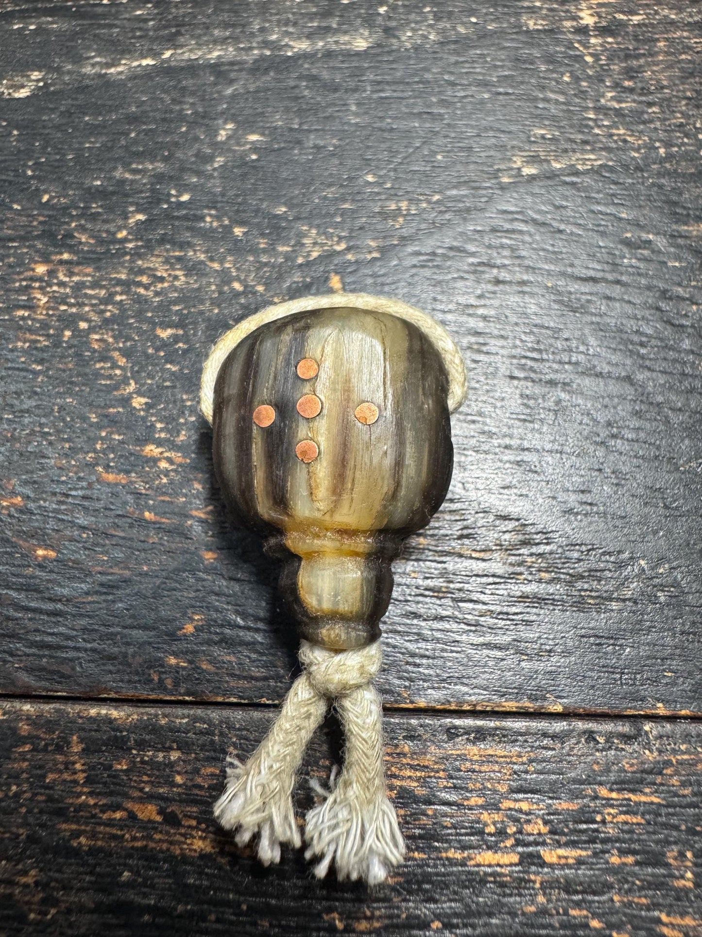 Vintage Tibetan Style Carved Horn Guru Bead | Four Sacred Mantra Dots | Three-Hole Guru Bead for Mala Making | Handmade Prayer Bead(H749)