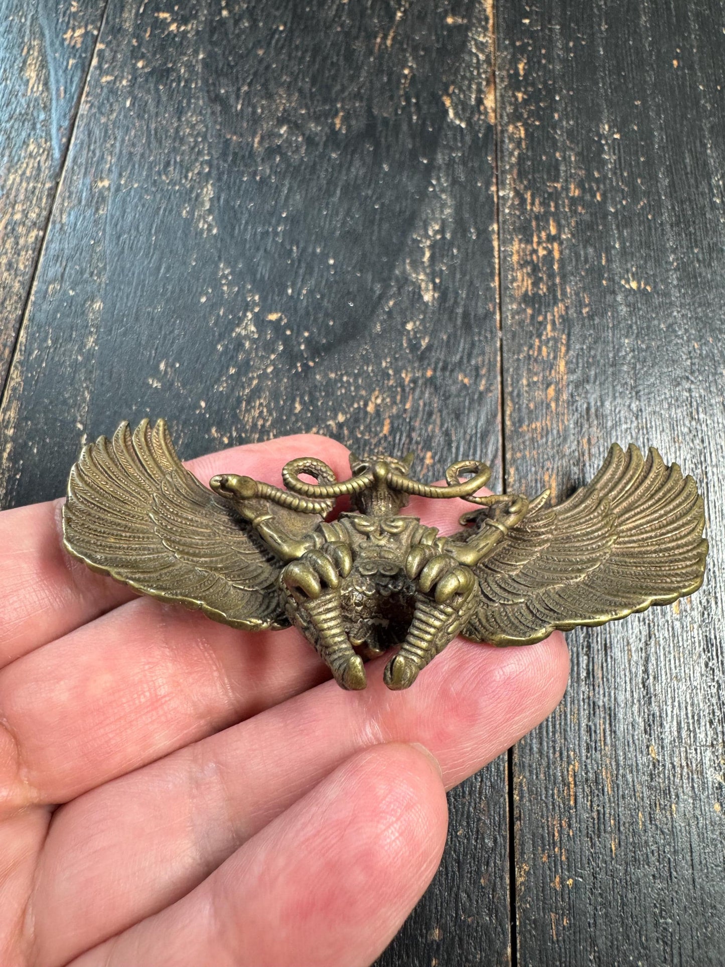 Vintage Brass Garuda Pendant, Tibetan Khyung Bird Amulet, Buddhist Protector Pendant, Winged Deity Charm, Himalayan Spiritual Talisman(H728)