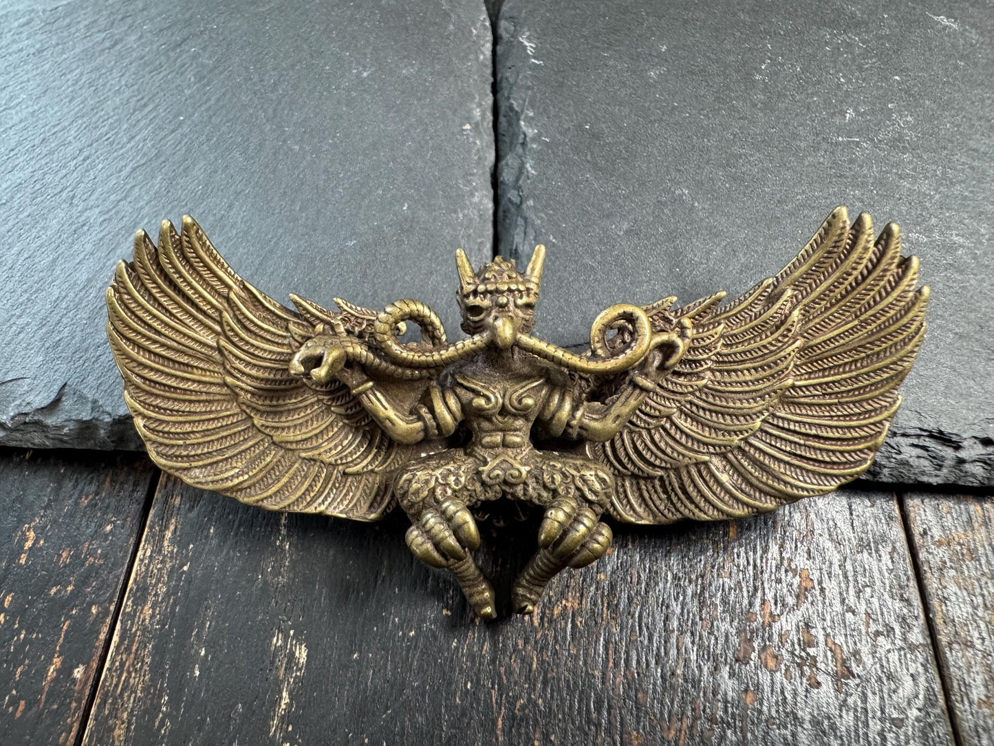 Vintage Brass Garuda Pendant, Tibetan Khyung Bird Amulet, Buddhist Protector Pendant, Winged Deity Charm, Himalayan Spiritual Talisman(H728)