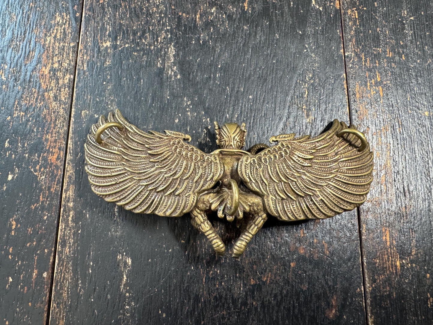 Vintage Brass Garuda Pendant, Tibetan Khyung Bird Amulet, Buddhist Protector Pendant, Winged Deity Charm, Himalayan Spiritual Talisman(H728)