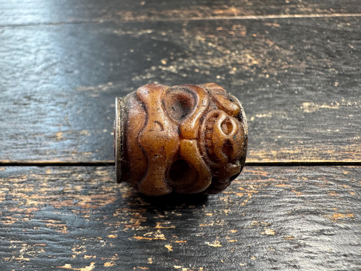 Vintage Nepal Tibetan Carved Yak Bone Garuda & Citipati Skull Bead, Double-Sided Buddhist Talisman, Mala Guru Bead, Protective Amulet(H726)