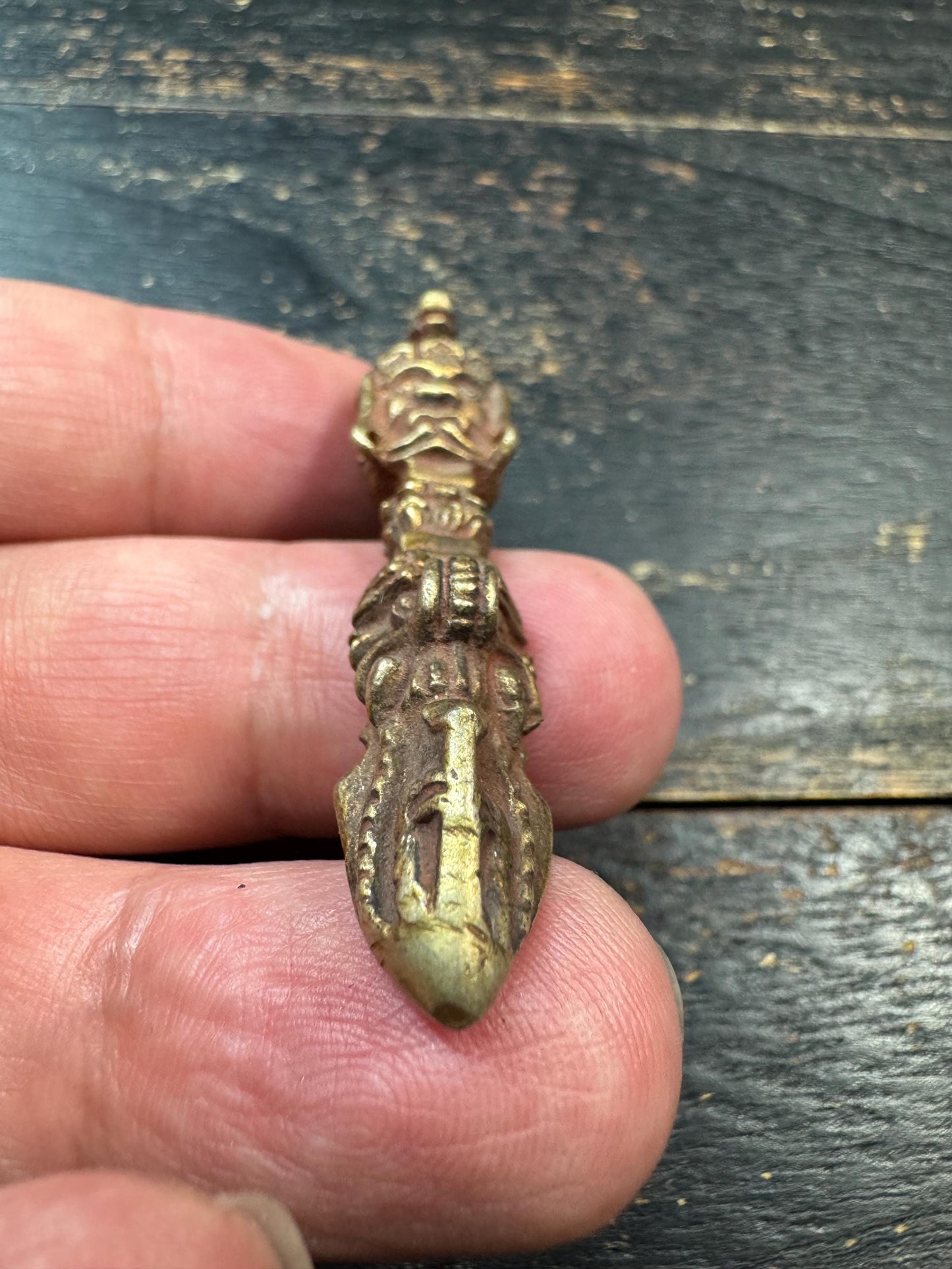Vintage Brass Tibetan Phurba Pendant | Nepal Three-Faced Kila Vajrakilaya Ritual Amulet | Handmade Buddhist Protection Talisman(H729)
