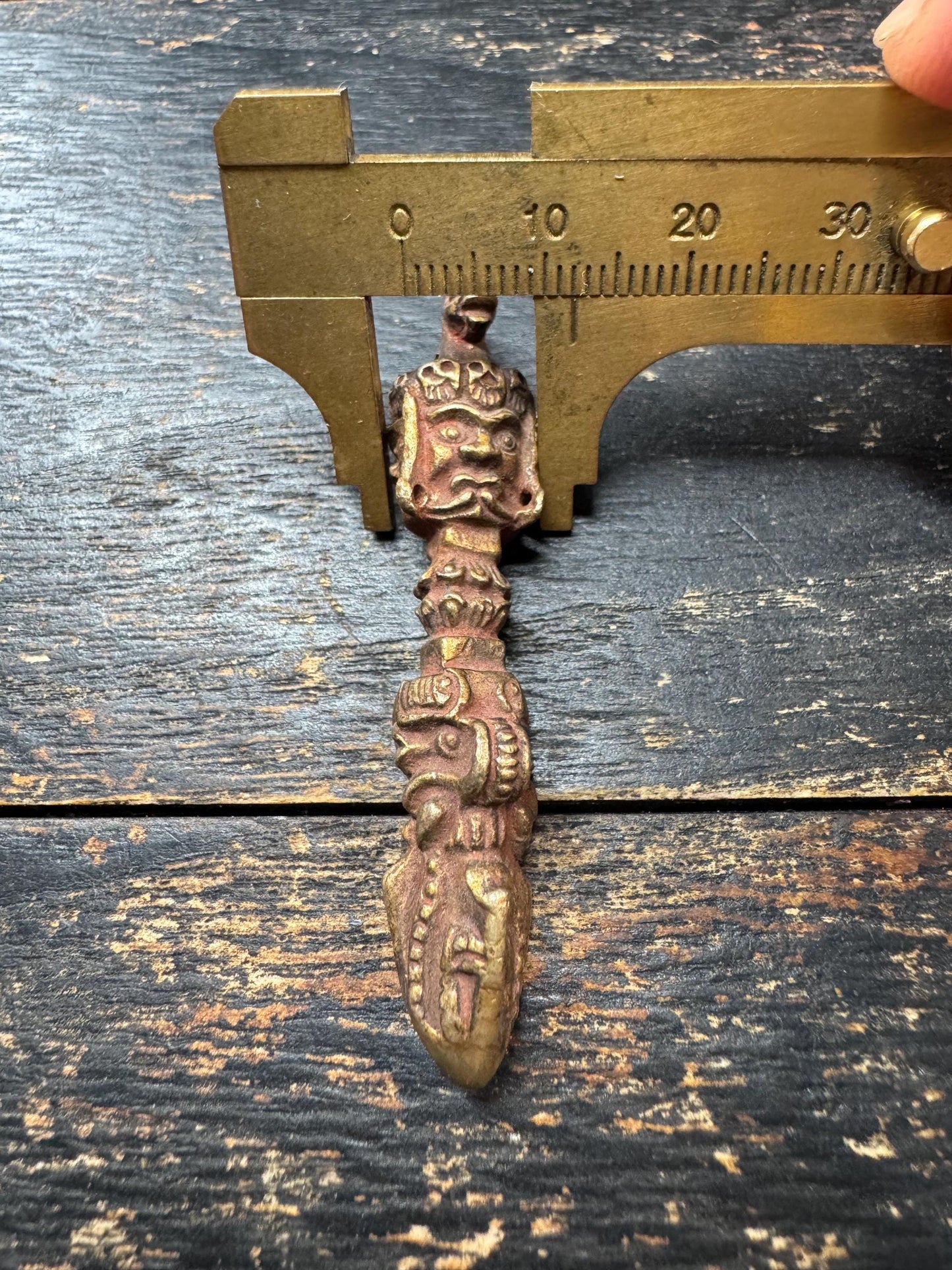 Vintage Brass Tibetan Phurba Pendant | Nepal Three-Faced Kila Vajrakilaya Ritual Amulet | Handmade Buddhist Protection Talisman(H729)
