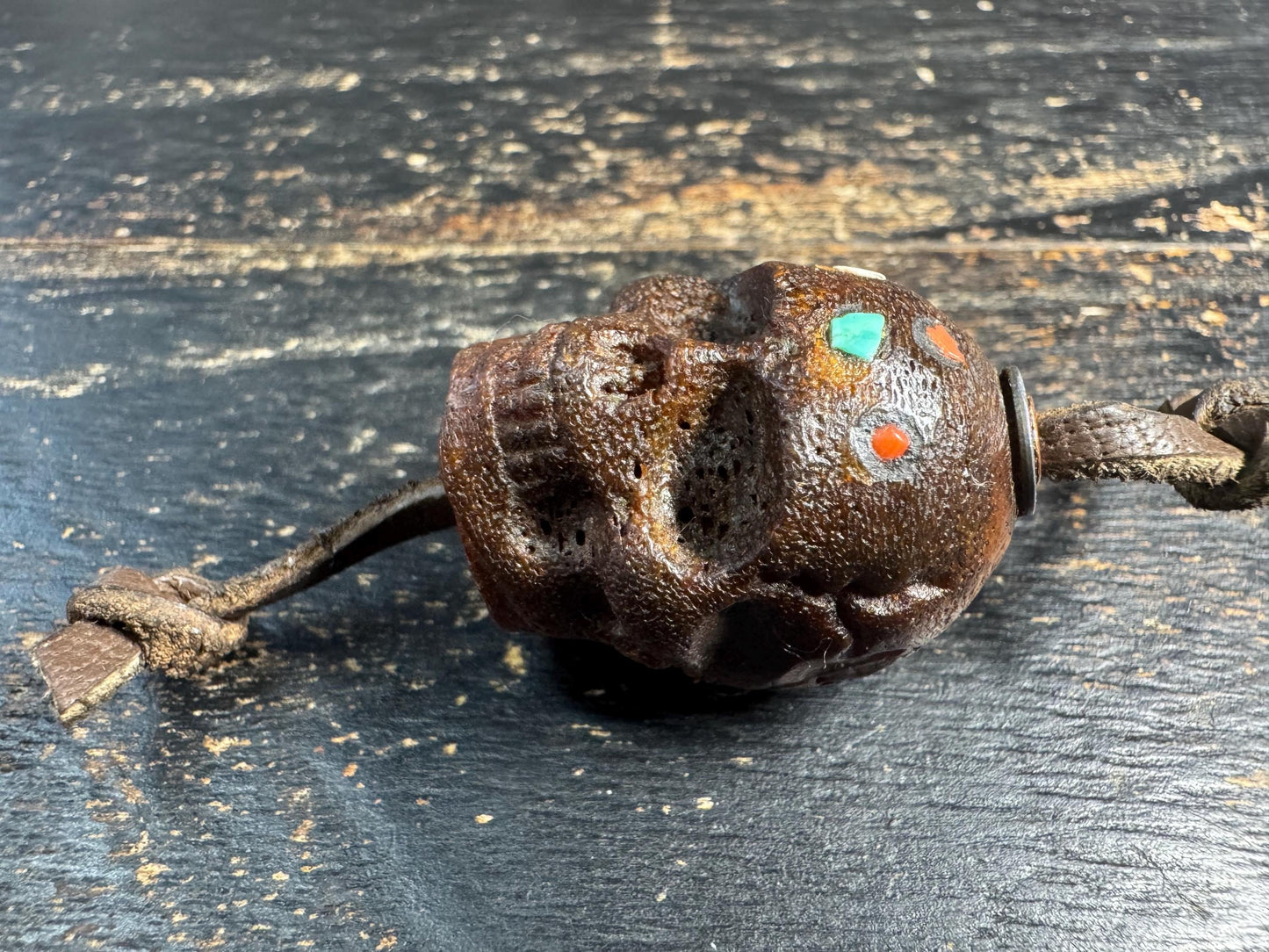 Hand Carved Skull Guru Bead with Turquoise & Coral Inlay | Natural Bone Focal Bead | Tibetan Style Mala Guru Bead | Pendant for Jewelry(H759