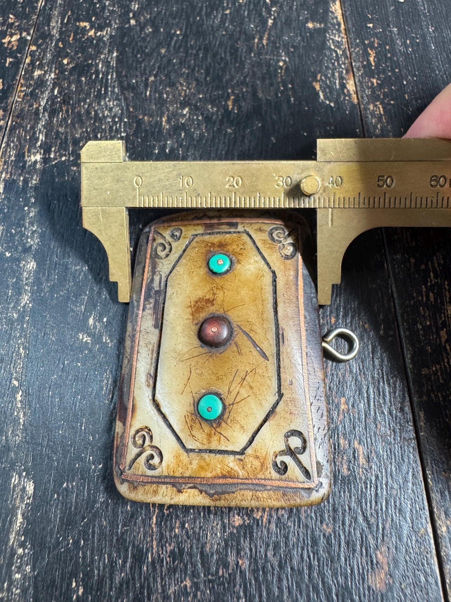 Hand Carved Yak Bone Amulet Pendant with Turquoise & Coral Inlay | Tibetan Style Protective Charm | Himalayan Tribal Pendant (H760)