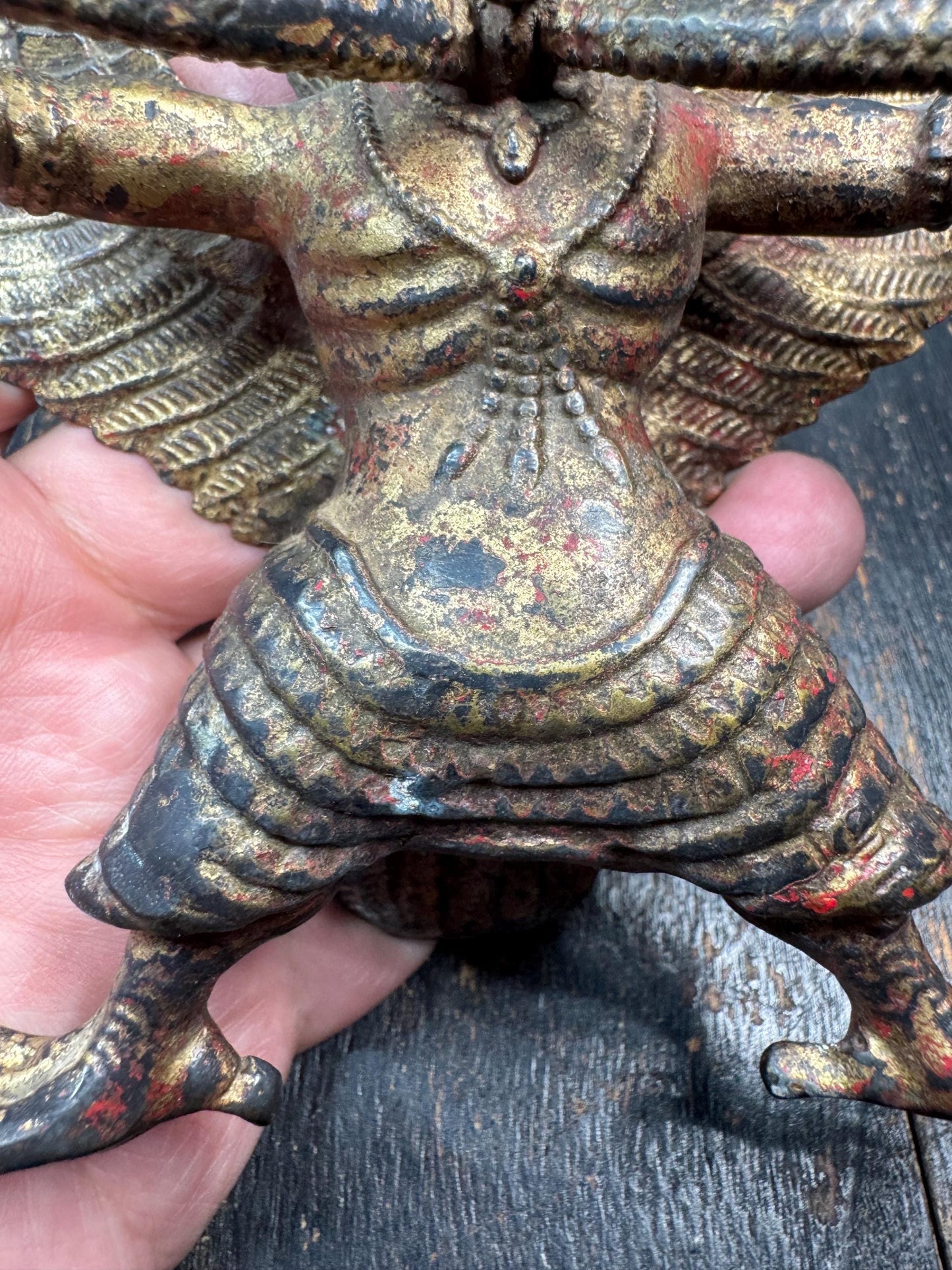 Old Tibetan Buddhism Temple Bronze Gilt Suparna Suparnin Bird Statue | Vintage Himalayan Garuda Figure | Buddhist Protector Deity Altar(H733