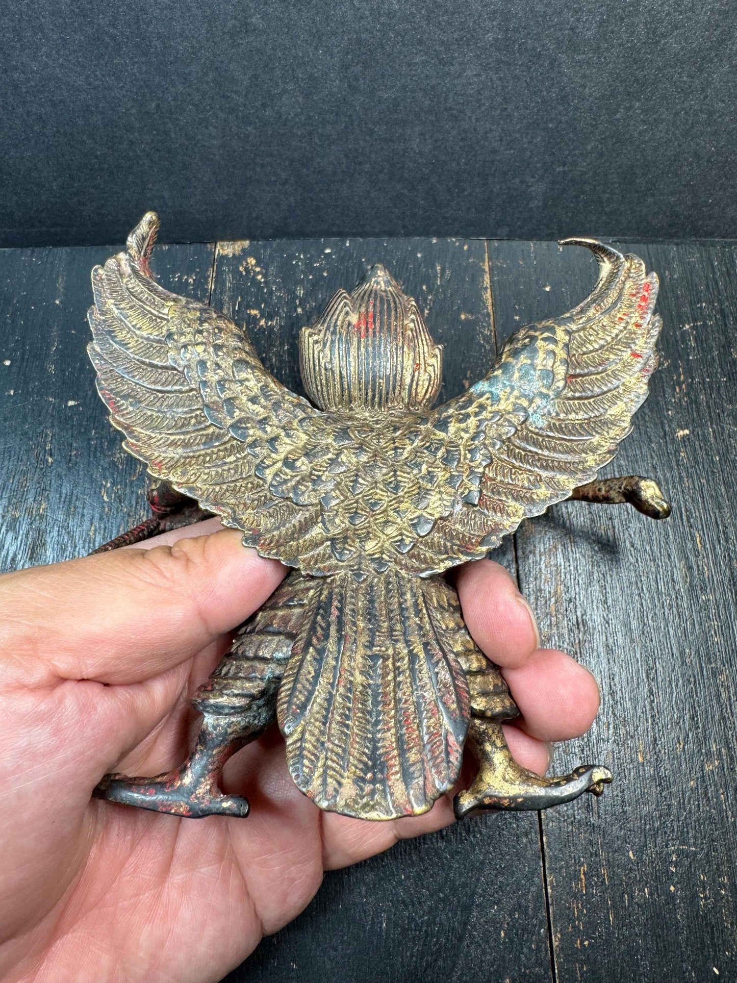 Old Tibetan Buddhism Temple Bronze Gilt Suparna Suparnin Bird Statue | Vintage Himalayan Garuda Figure | Buddhist Protector Deity Altar(H733