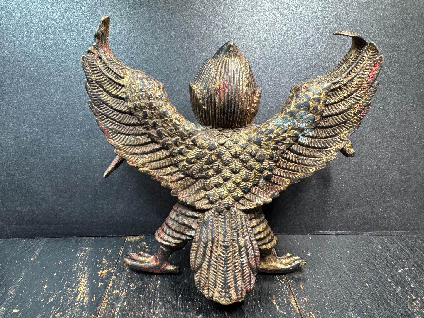 Old Tibetan Buddhism Temple Bronze Gilt Suparna Suparnin Bird Statue | Vintage Himalayan Garuda Figure | Buddhist Protector Deity Altar(H733