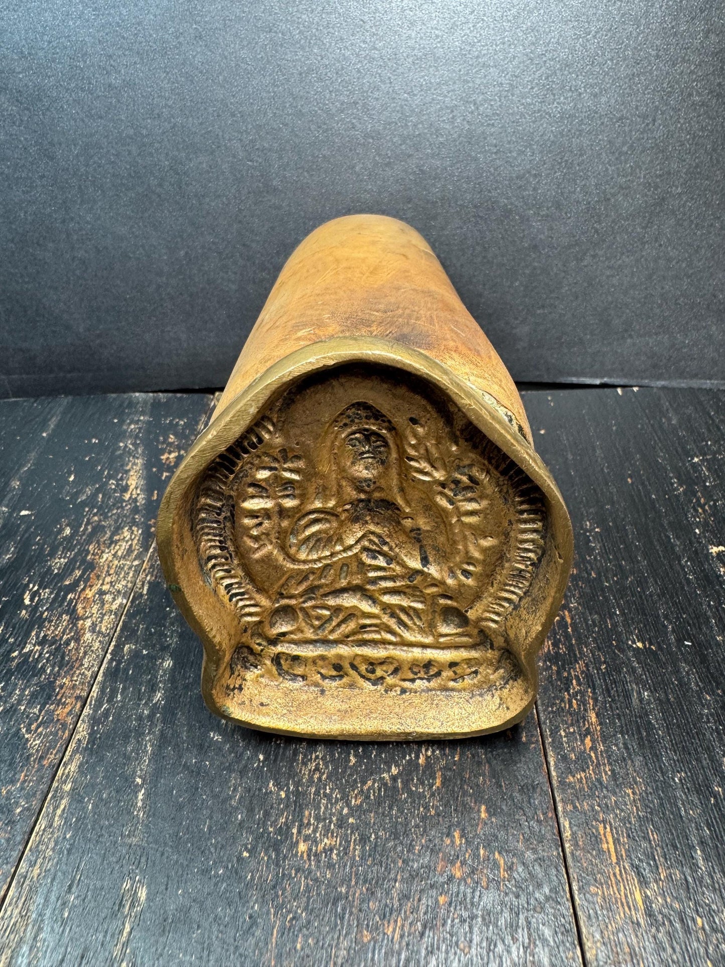 Vintage Tibetan Buddhist Bronze Mounted Wooden Ritual Mold | Tsa Tsa Mold | Himalayan Temple Religious Stamp | Buddhist Altar Artifact(H734)
