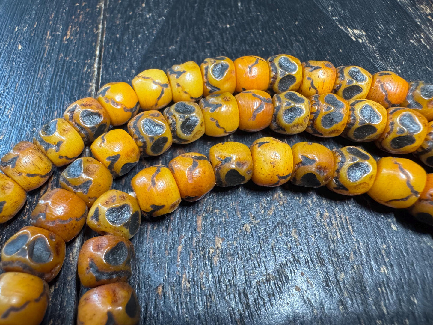 Vintage Tibetan Skull Bone Mala 108 Beads 9mm 30 Inches – Hand Carved Skull Prayer Beads, Buddhist Meditation Necklace, Gothic Mala(H761)