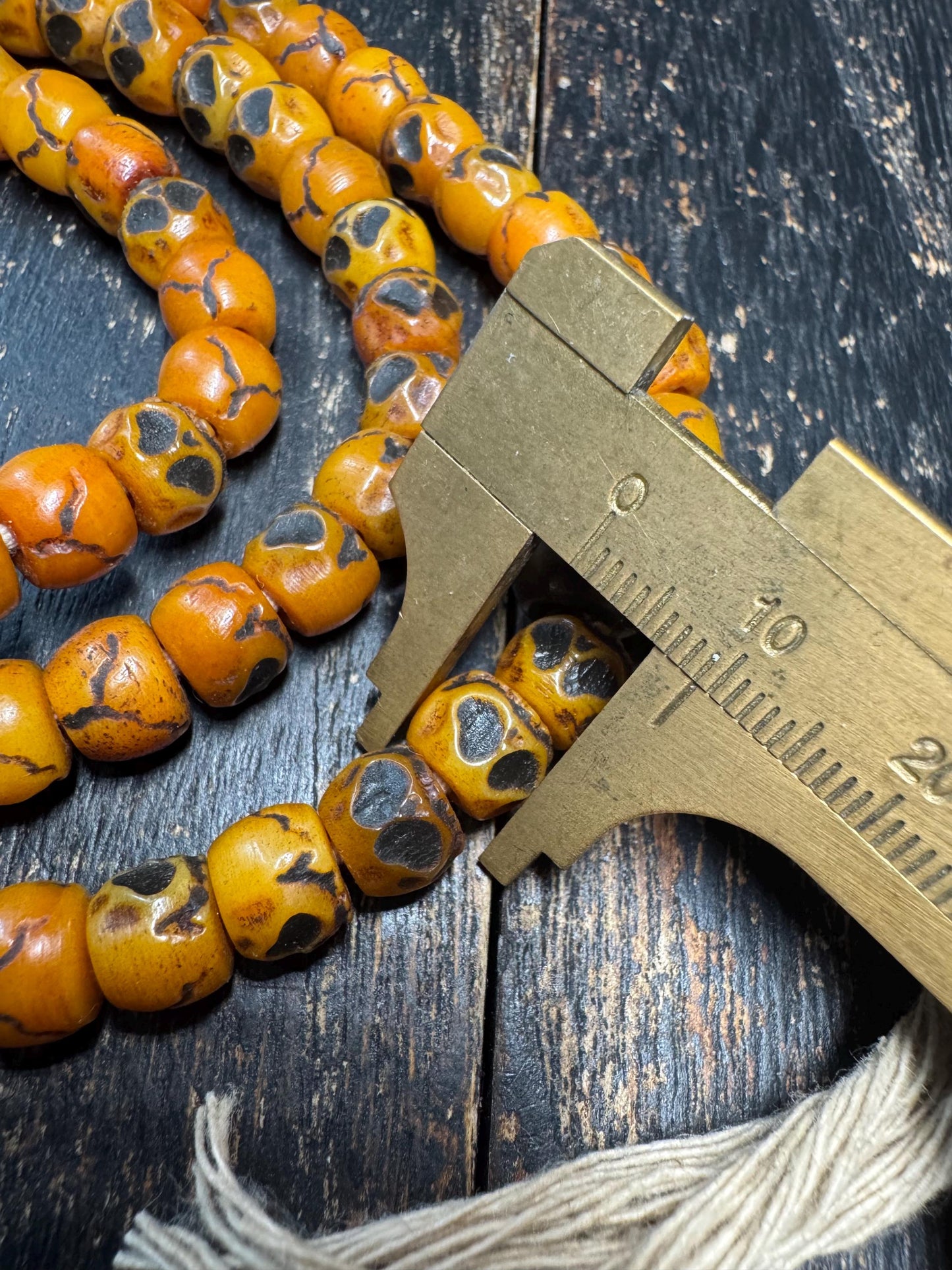 Vintage Tibetan Skull Bone Mala 108 Beads 9mm 30 Inches – Hand Carved Skull Prayer Beads, Buddhist Meditation Necklace, Gothic Mala(H761)