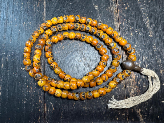 Vintage Tibetan Skull Bone Mala 108 Beads 9mm 30 Inches – Hand Carved Skull Prayer Beads, Buddhist Meditation Necklace, Gothic Mala(H761)