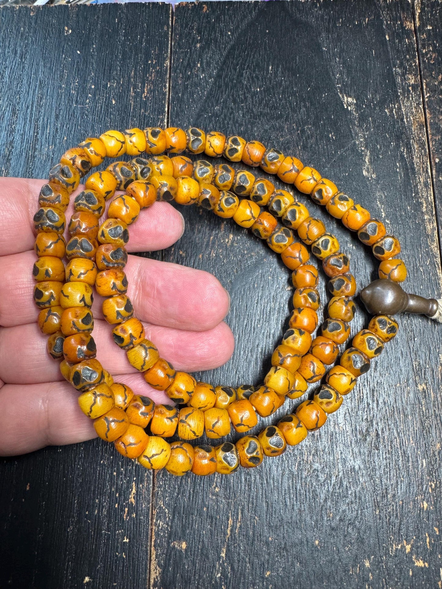 Vintage Tibetan Skull Bone Mala 108 Beads 9mm 30 Inches – Hand Carved Skull Prayer Beads, Buddhist Meditation Necklace, Gothic Mala(H761)