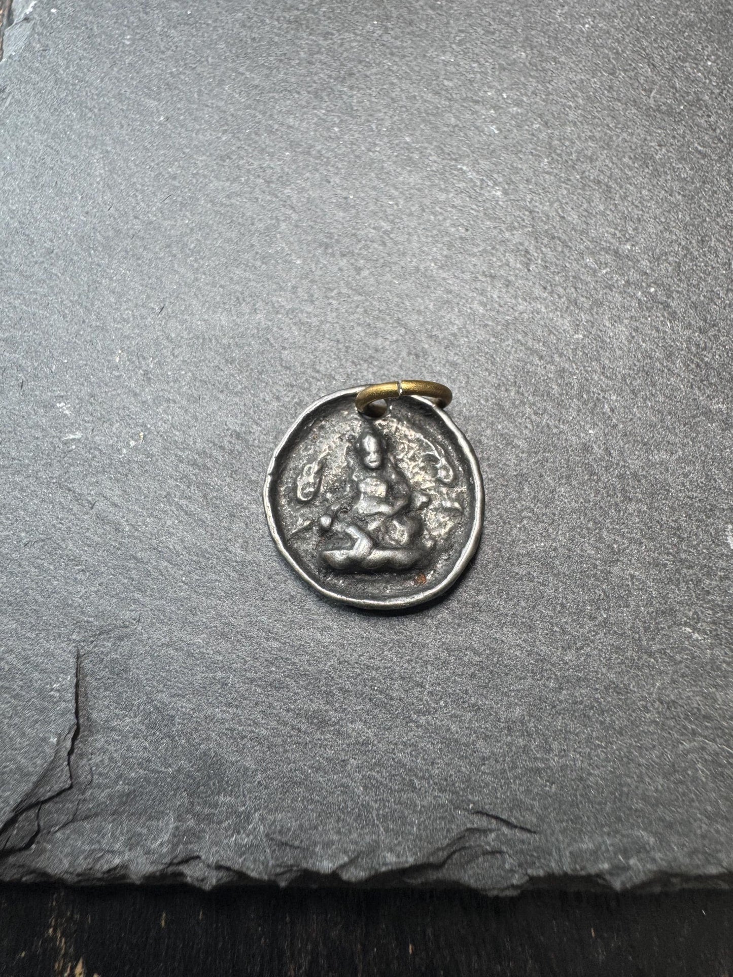Vintage Cold Iron Jambhala Pendant | Tibetan Vajra Amulet | Buddhist Good Luck Charm | Double Vajra Protection Pendant(H766)