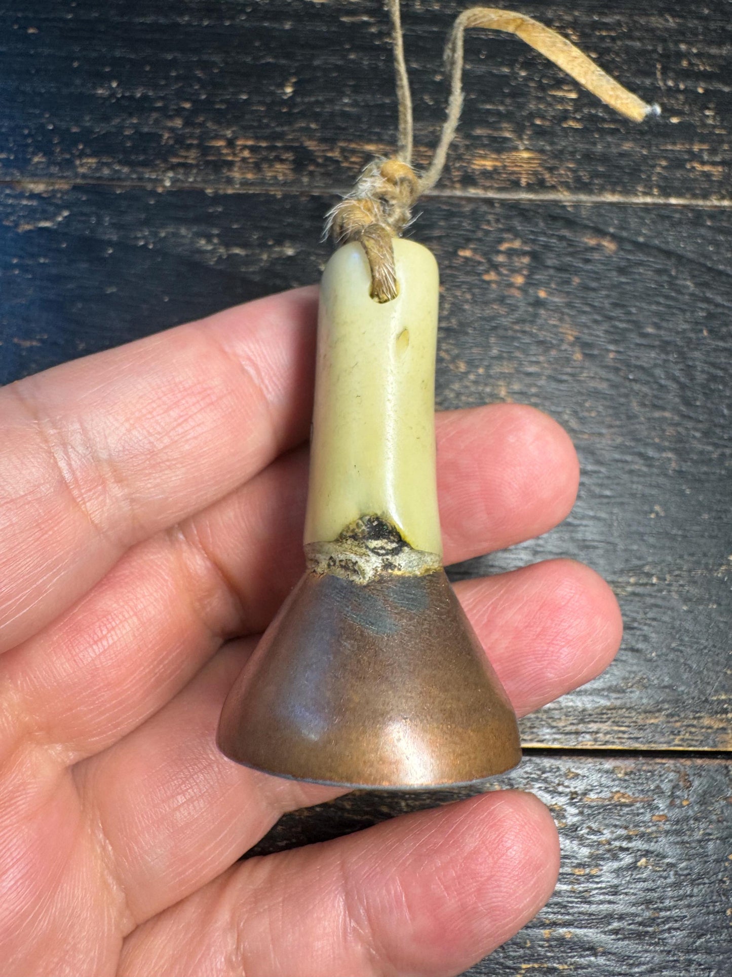 Tibetan Brass Ritual Bell with Yak Bone Handle – Hand Held Prayer Tool, Mantra Engraved Mandala, Himalayan Meditation Altar Object(H735)