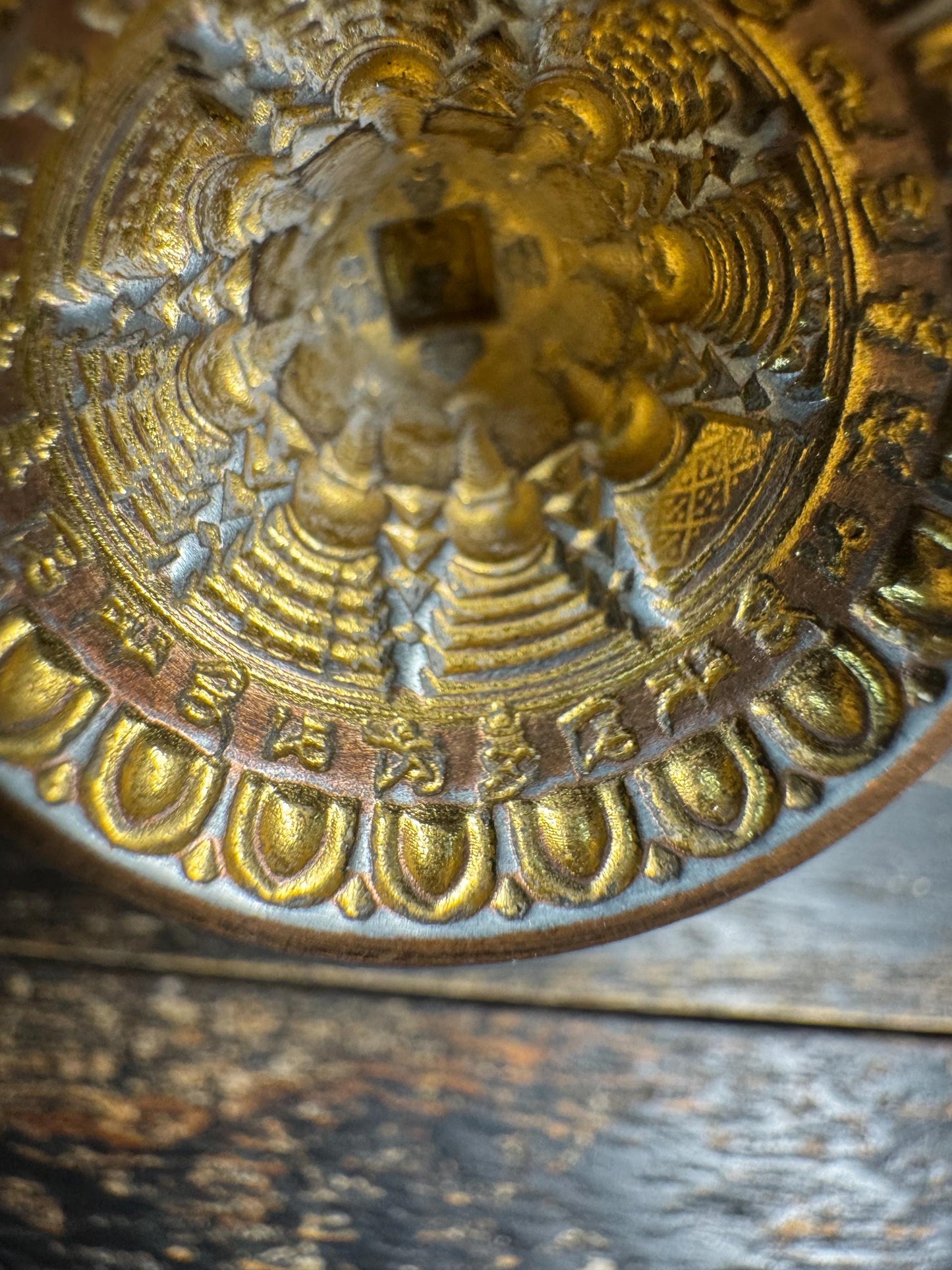 Tibetan Brass Ritual Bell with Yak Bone Handle – Hand Held Prayer Tool, Mantra Engraved Mandala, Himalayan Meditation Altar Object(H735)