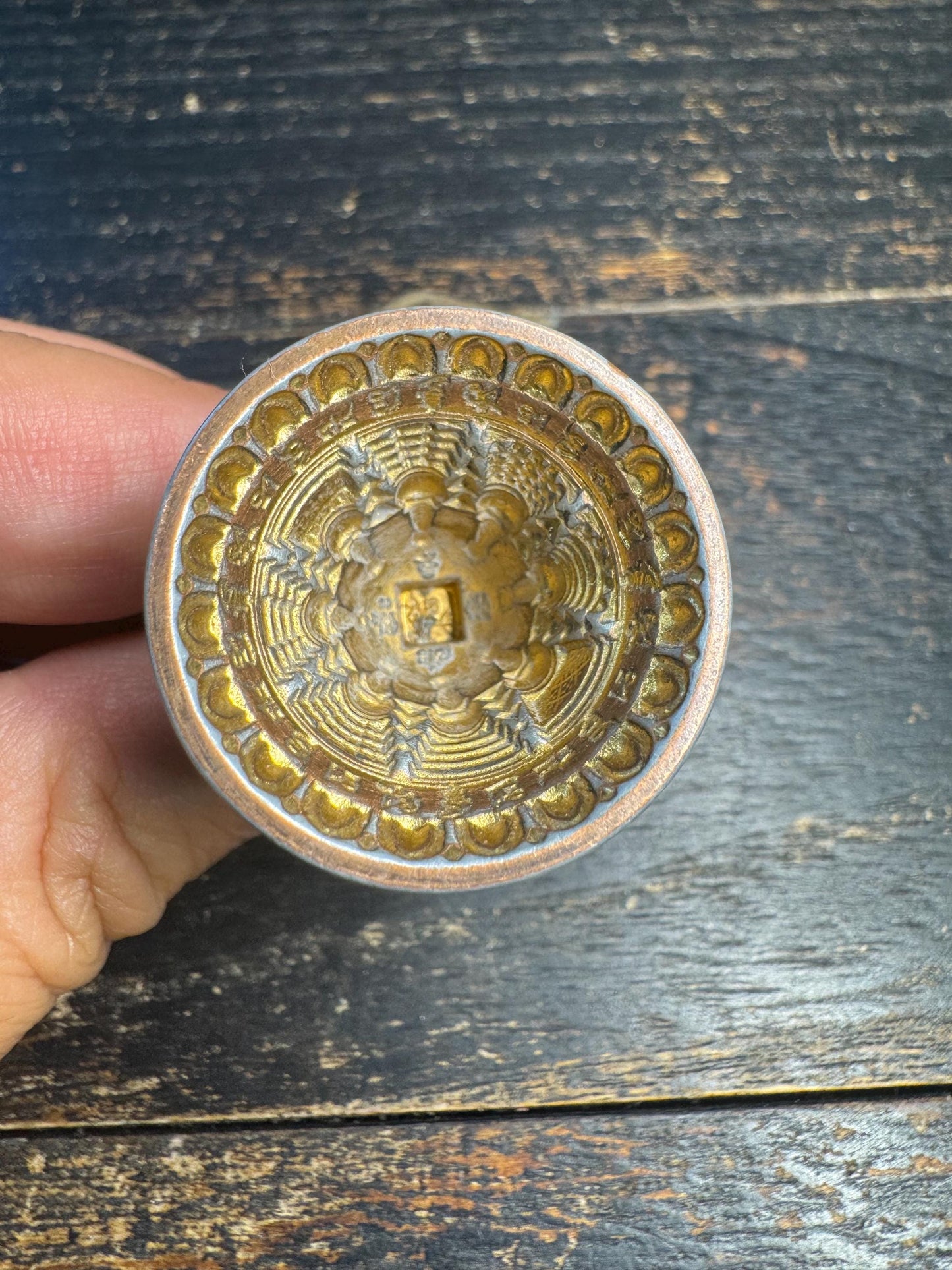 Tibetan Brass Ritual Bell with Yak Bone Handle – Hand Held Prayer Tool, Mantra Engraved Mandala, Himalayan Meditation Altar Object(H735)