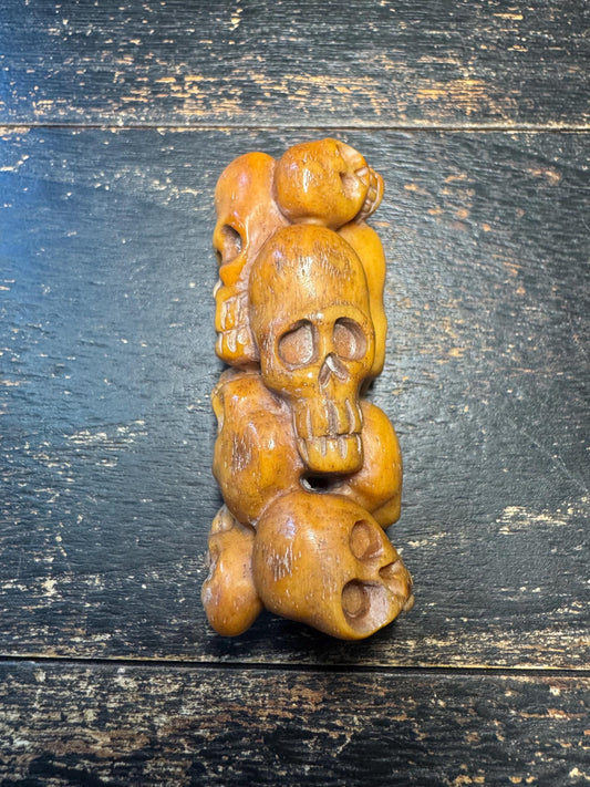 Vintage Nepal Tibetan Carved Yak Bone Citipati Skull Pillar Bead | Handmade Buddhist Offering Object | Memento Mori Mala Guru Bead(H737)
