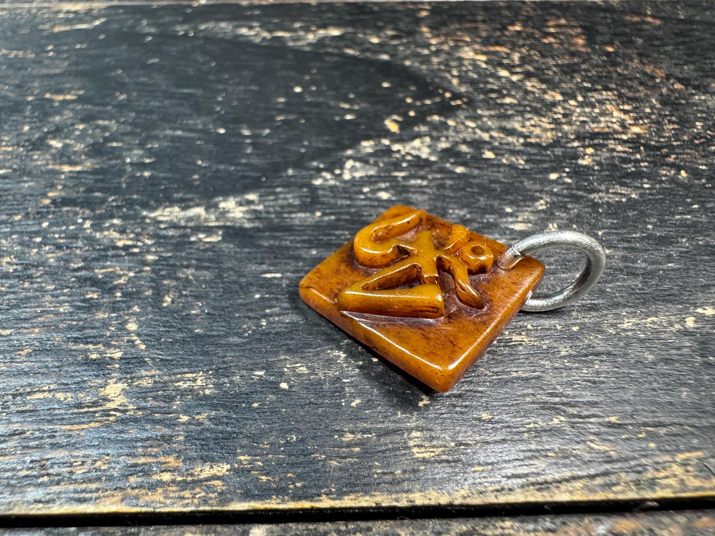 Vintage Yak Bone OM Pendant | Hand Carved Tibetan Sacred Symbol Amulet | Buddhist Meditation Necklace Charm|Himalayan Spiritual Jewelry(H769